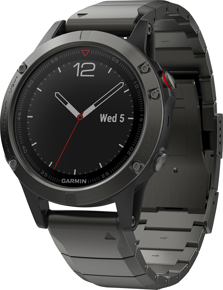 Left View: Garmin - fēnix 5 Sapphire GPS Smartwatch 30mm Fiber-Reinforced Polymer - Slate Gray