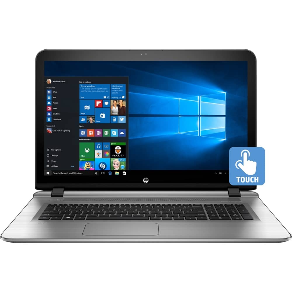 Front. HP - 17.3" Touch-Screen Laptop - Intel Core i7 - 16GB Memory - NVIDIA GeForce 940MX - 1TB + 8GB Hybrid Hard Drive - Horizontal brushing in natural silver.