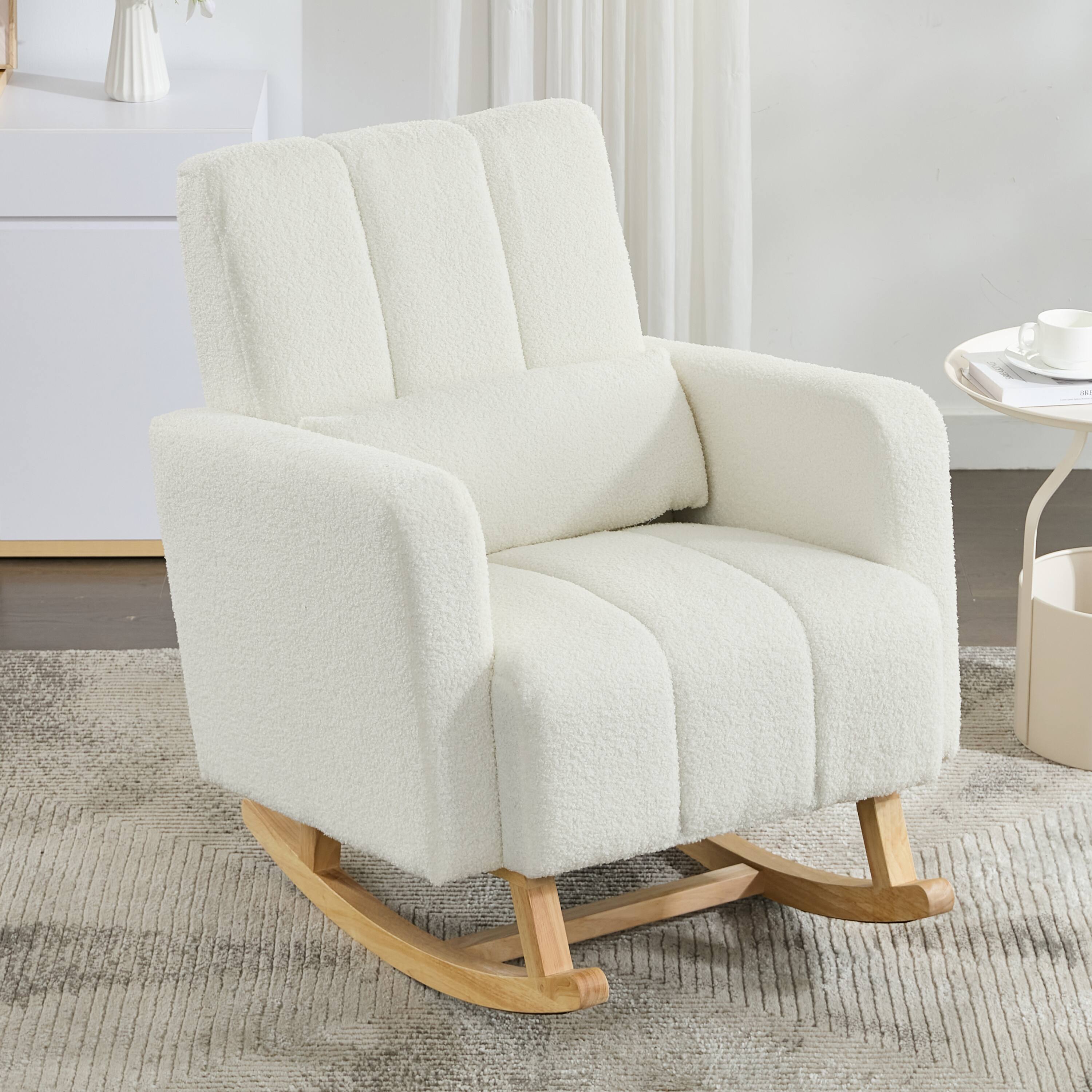 Front. GOODSILO - Accent Rocking Chair with Pillow, Ultimate Comfort for Your Home, Teddy Velvet - Cream White.