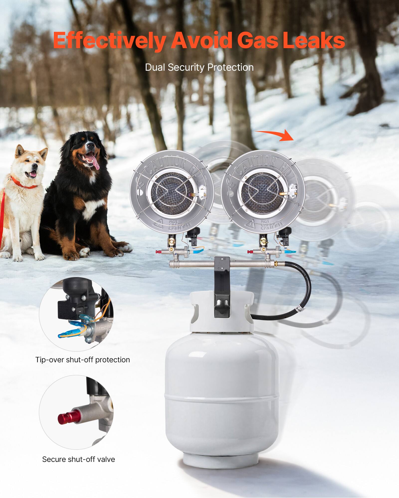 Effectively Avoid Gas Leaks  
Dual Security Protection  

Tip-over shut-off protection  
Secure shut-off valve