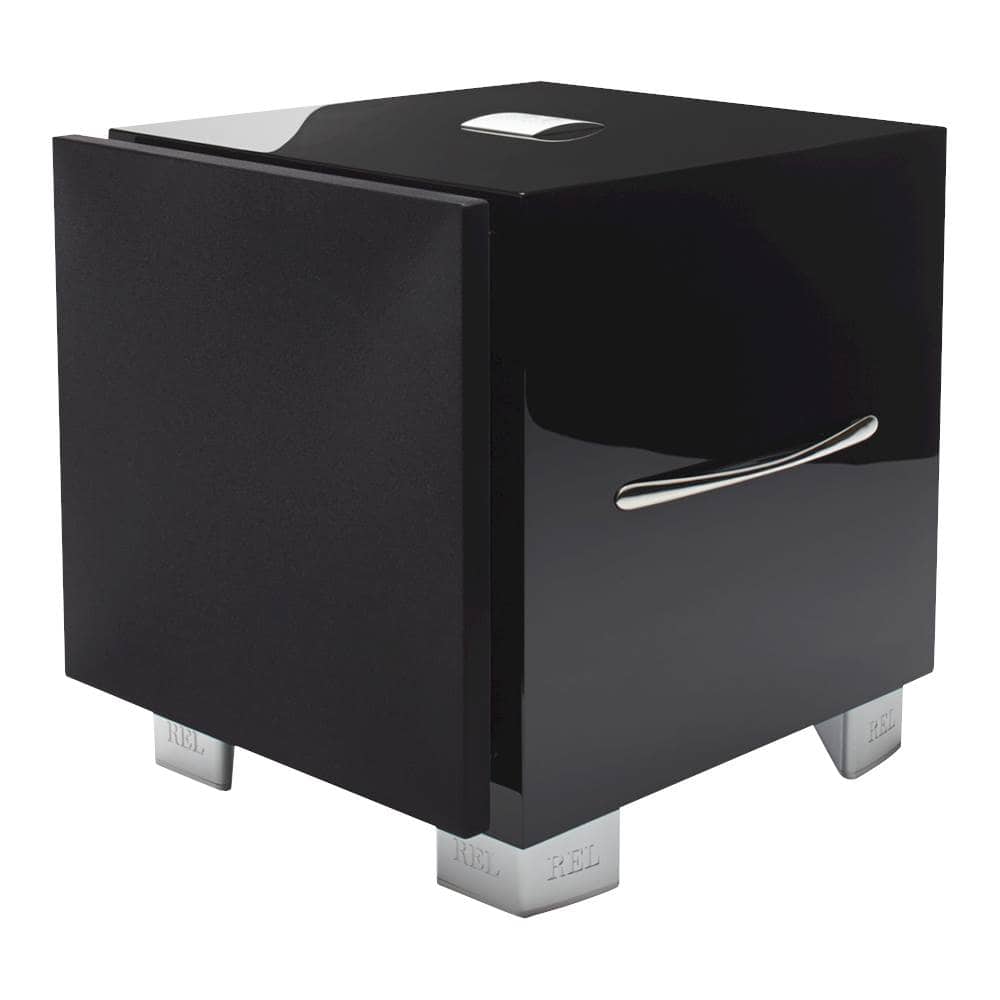 Left View: REL - Serie S 10" 400W Powered Subwoofer - Piano Black Lacquer