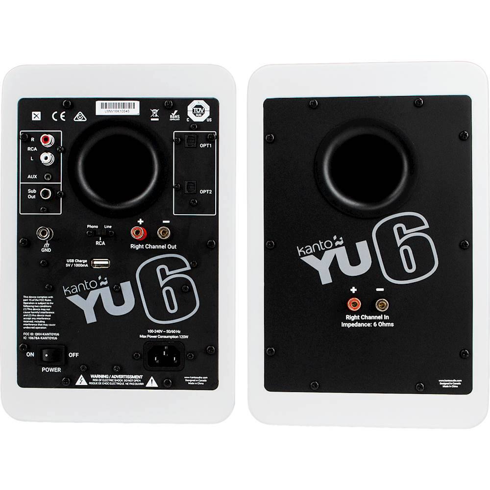 Back. Kanto - 5-1/4" Powered Wireless 2-Way Bookshelf Speakers (Pair) - Gloss White.