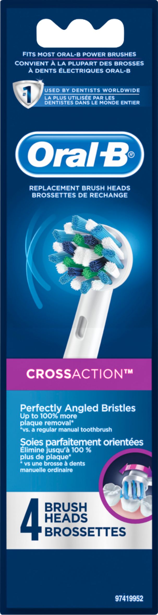 Angle View: Oral-B - CrossAction Replacement Brush Heads (4-Pack) - White
