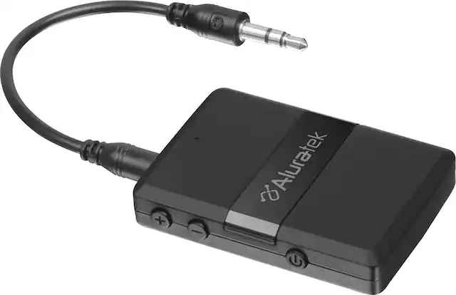 Front. Aluratek - Bluetooth Wireless Audio Transmitter and Receiver for TV and other audio devices - Black.