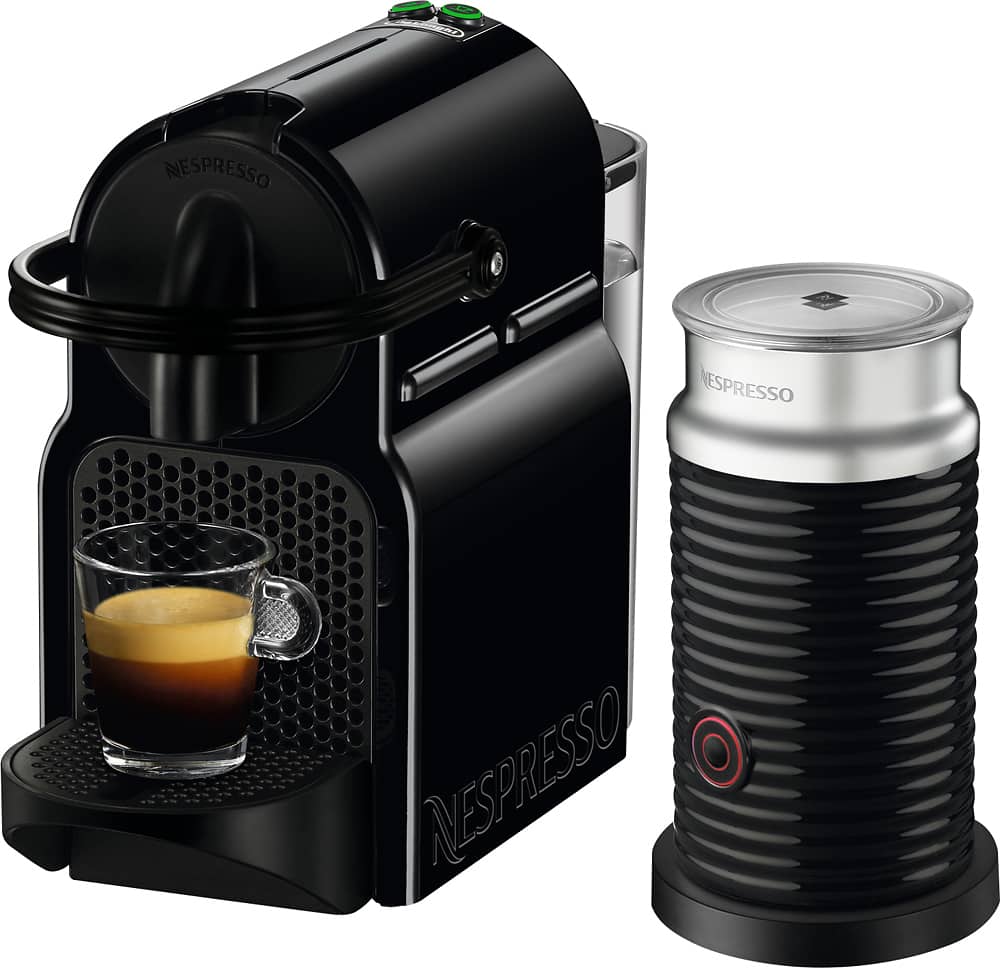 Nespresso - Inissia Espresso Machine with Aeroccino Milk Frother by DeLonghi - Intense Black - Front_Zoom