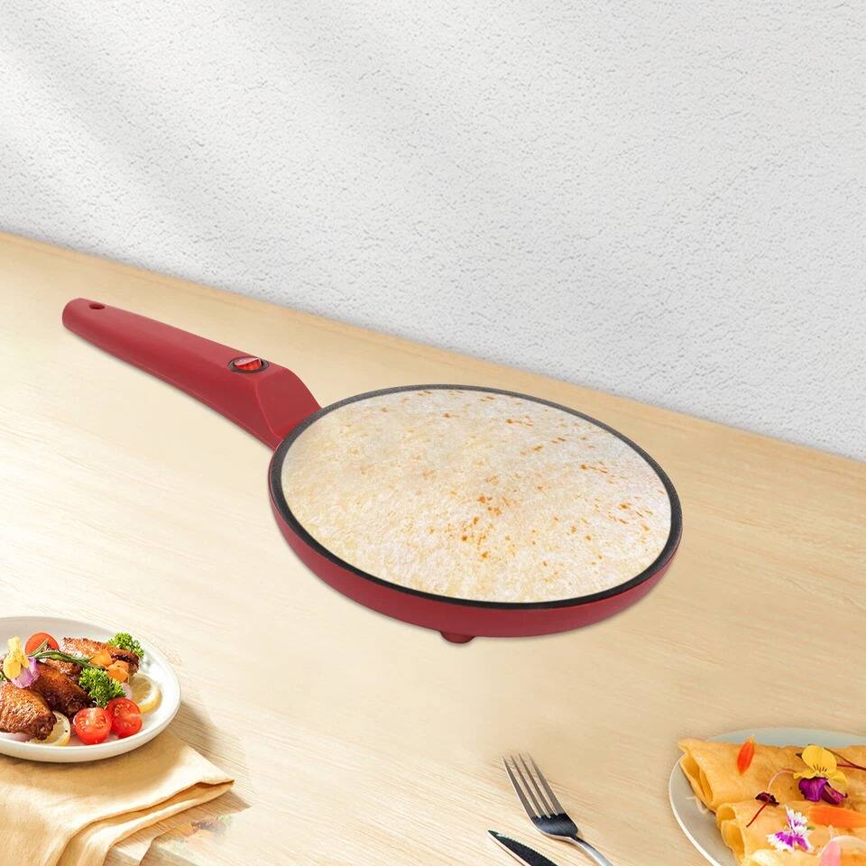 Alt View 1. Home Collection - Electric Crepe Maker 8-Inch Non-Stick Pancake Griddle 550W Red Portable Baking Pan - Red.
