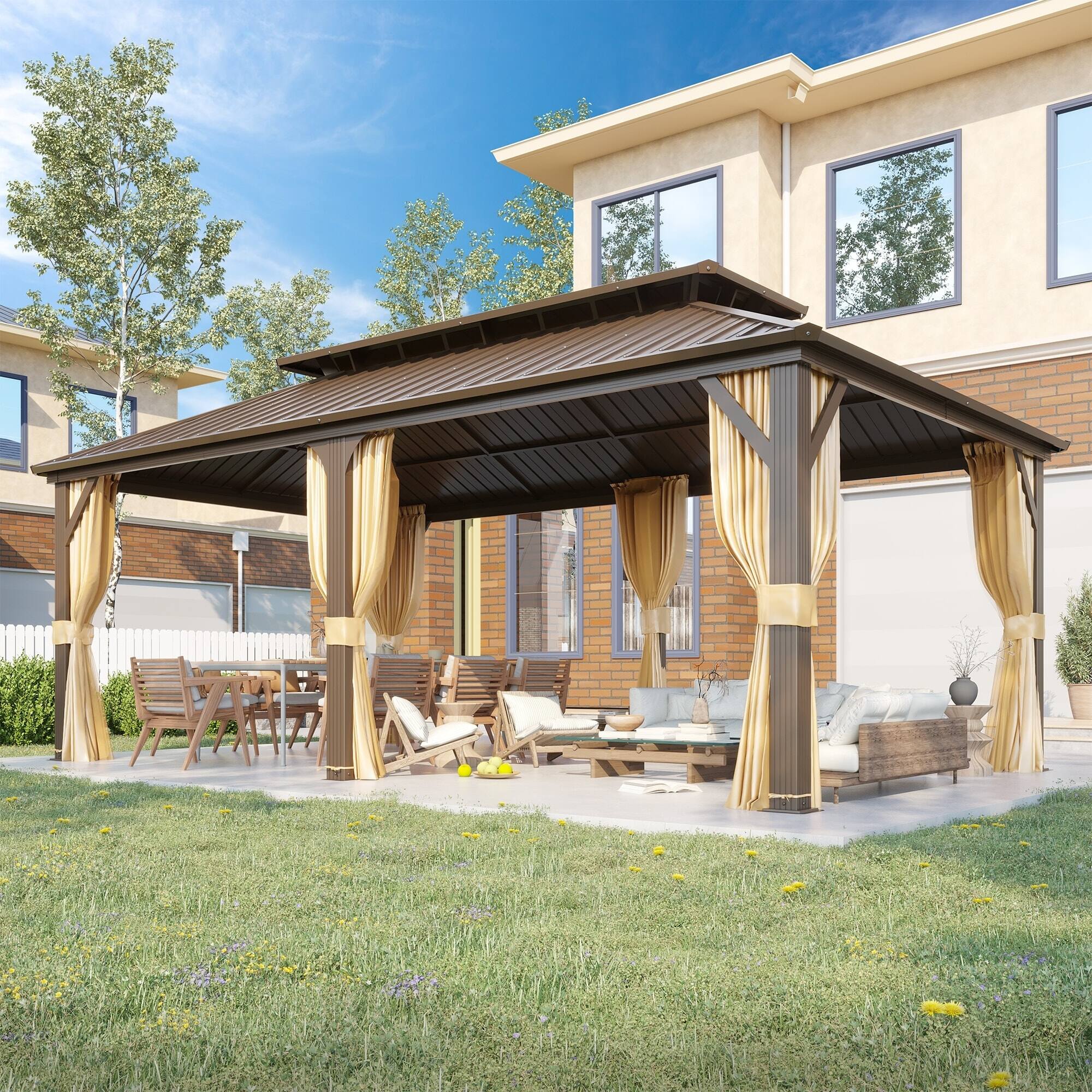 Alt View 6. U-HOMY - Patio Aluminum Hardtop Gazebo – Double Galvanized Steel Roof, All-Weather Permanent Pavilion with Curtains & Netting - 12'x20'.