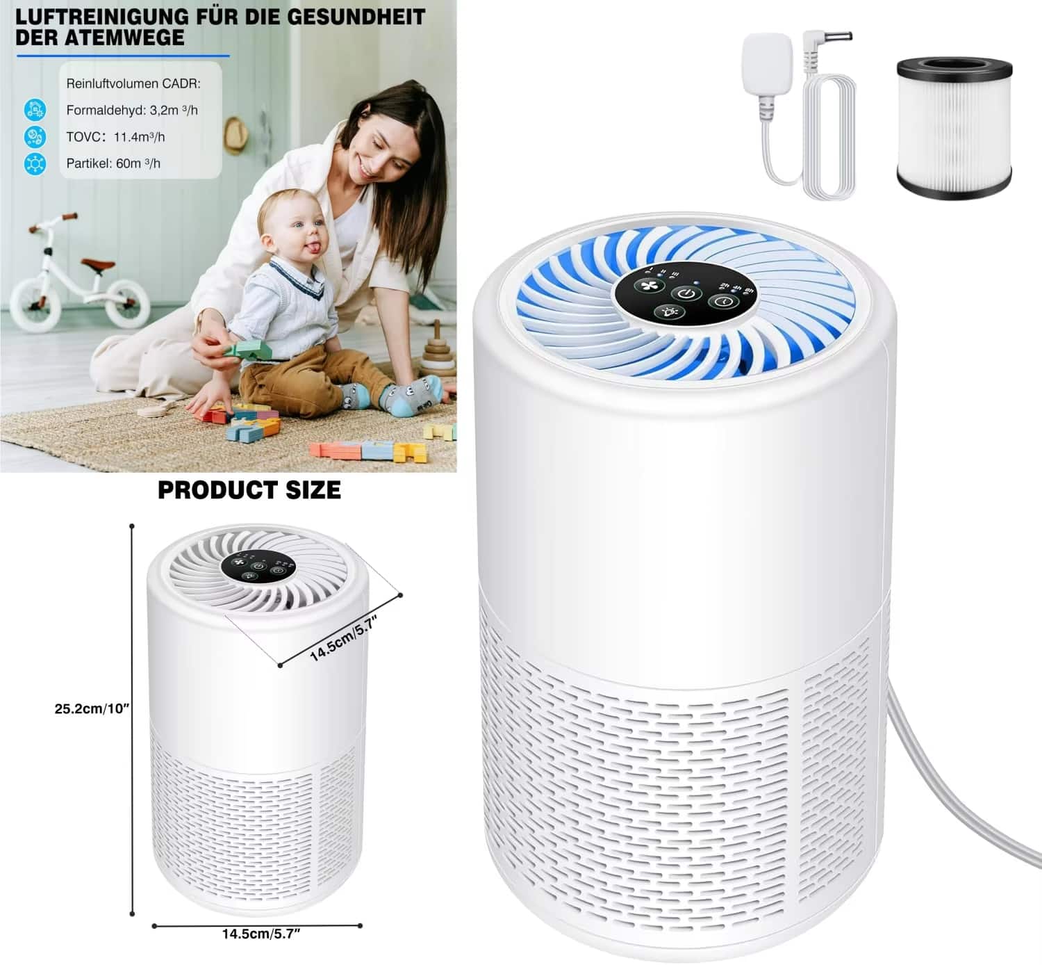 Cubilan - H13 True HEPA Air Purifier For Home Pet Odor Smoke - White