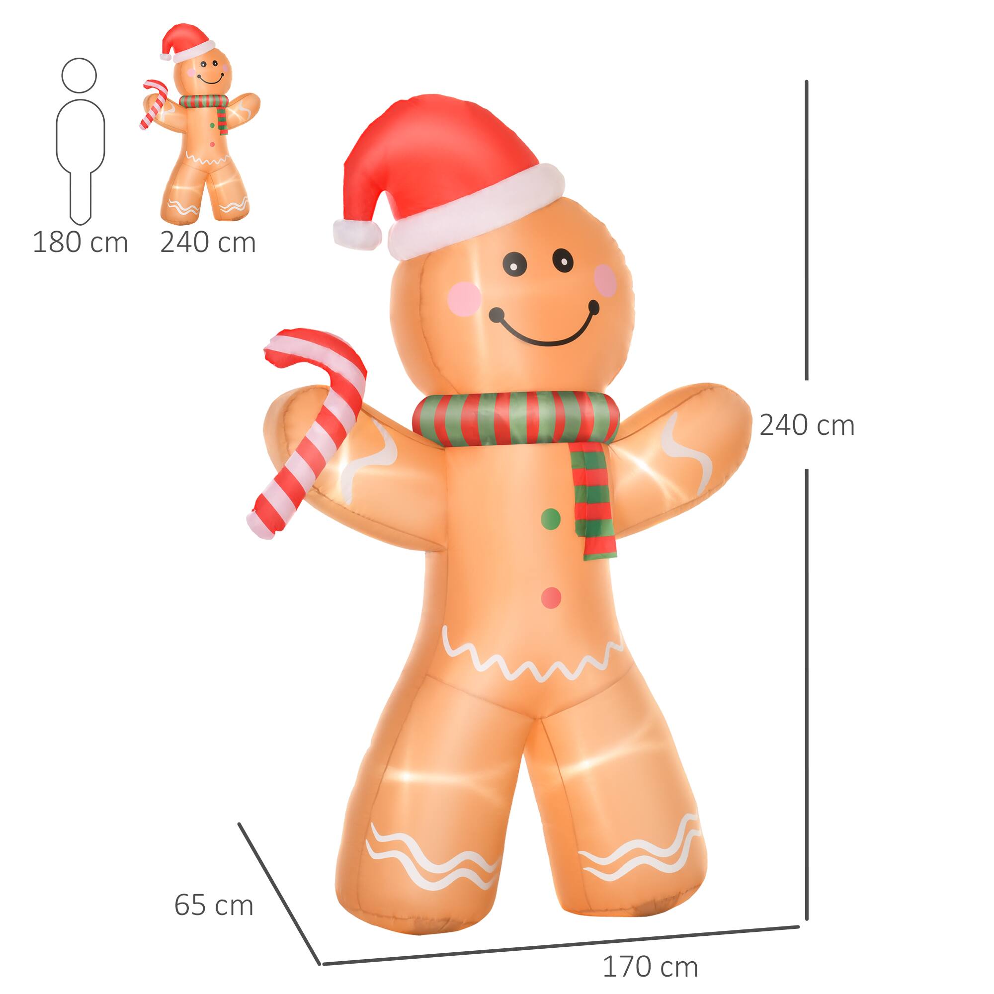 Alt View 2. TinyHomie - HOMCOM 8ft Christmas Inflatable Gingerbread Man Candy Cane Outdoor LED Decor - Yellow.
