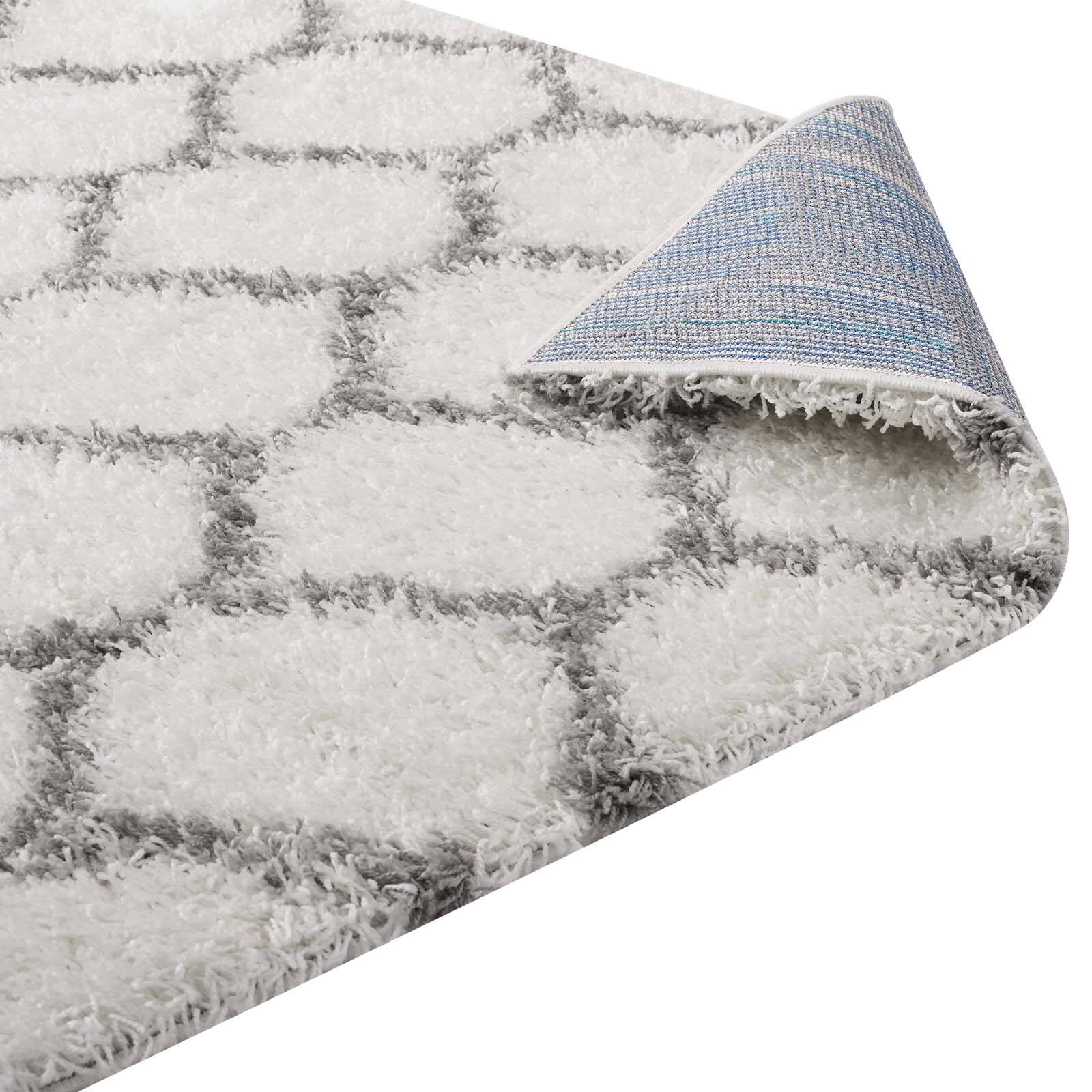 Alt View 3. Modway - Solvea Moroccan Trellis Shag Area Rug - Ivory and Gray.