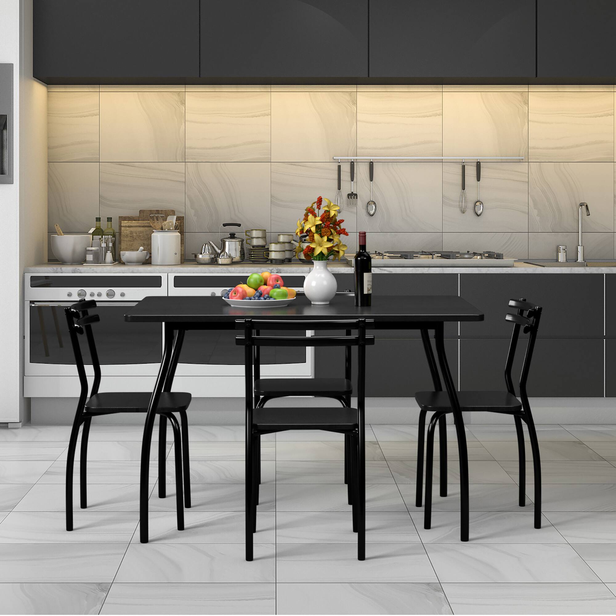 Angle. Costway - 5 Piece Dining Set Table 30.0" And 4 Chairs Home Kitchen Room Breakfast Furniture Black - Black.