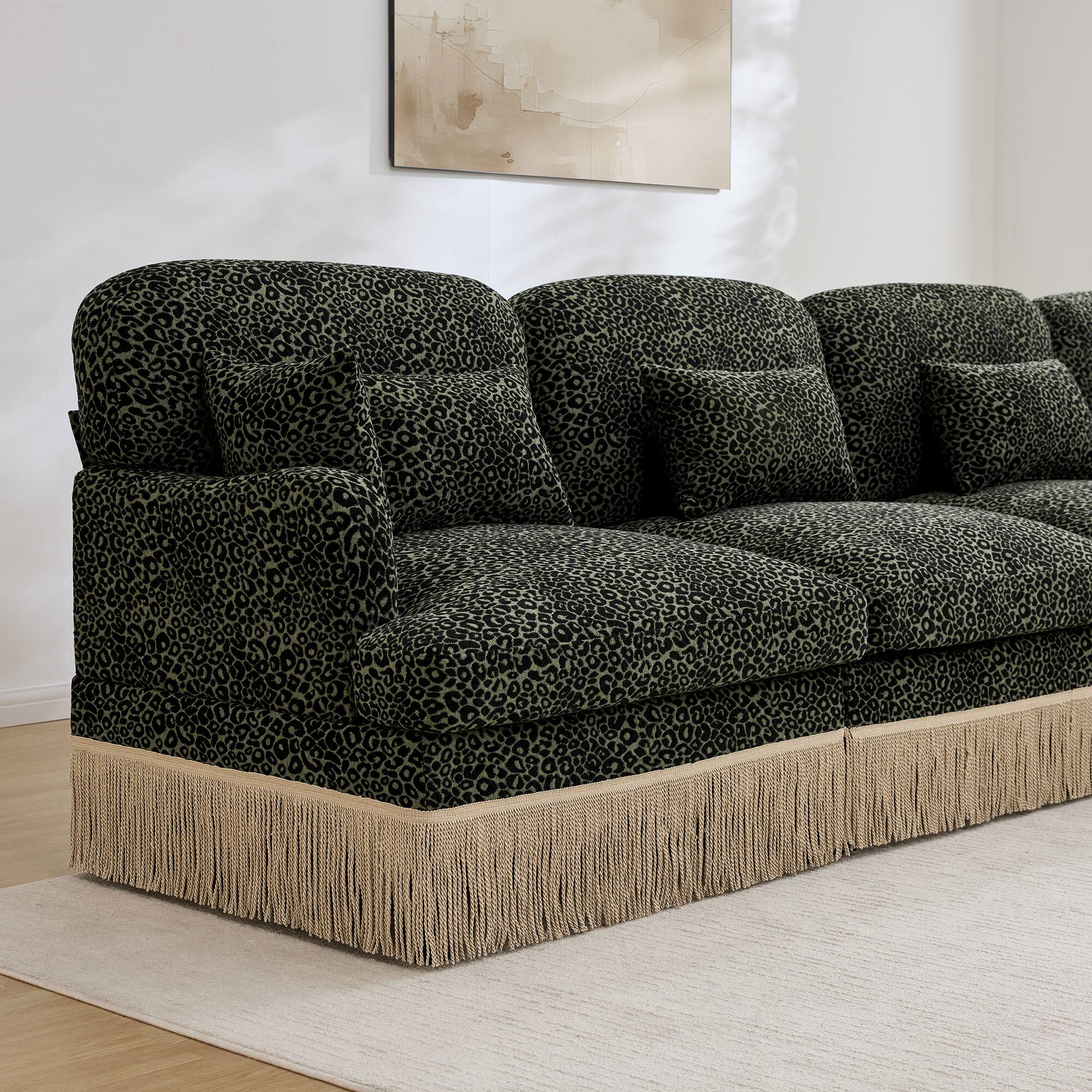 Anysun 100" Chenille Leopard 3 Seater Sofa, Tassel Edge, Modular ...