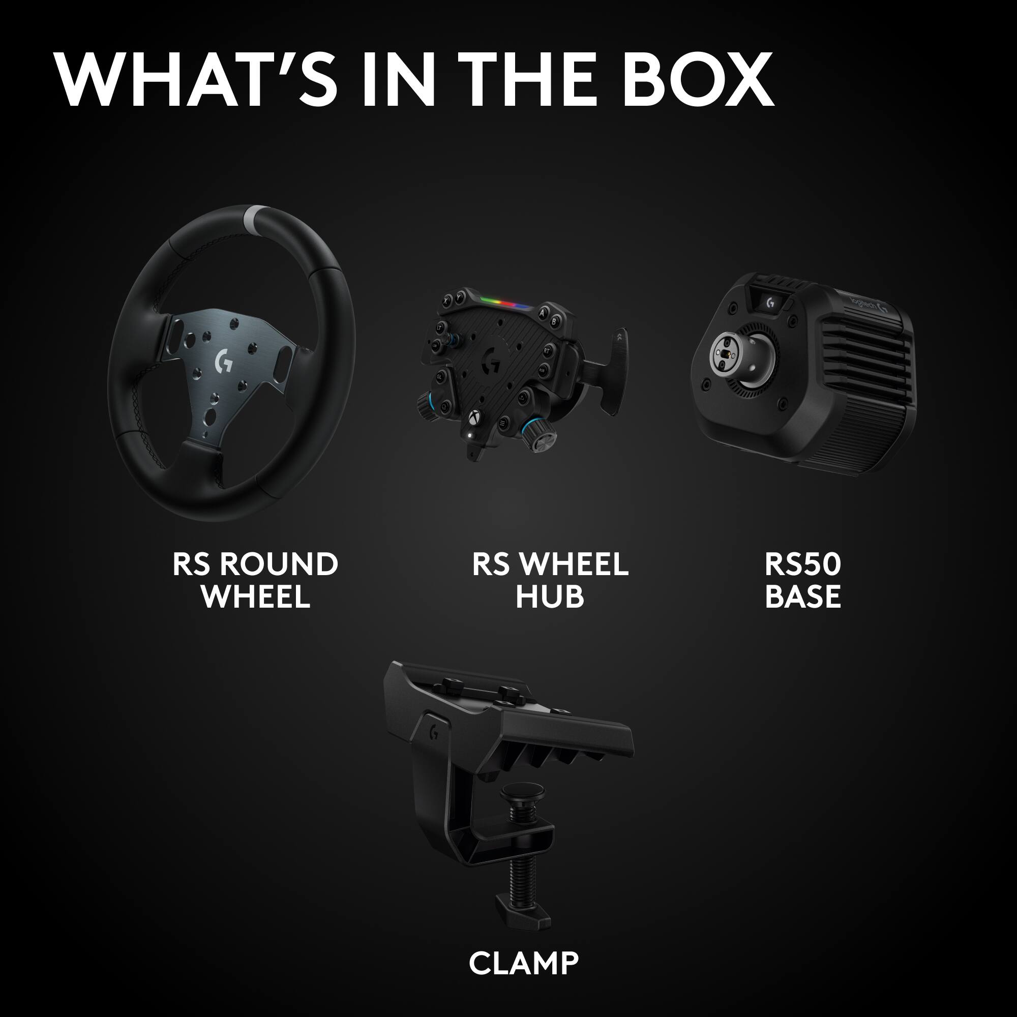 WHAT'S IN THE BOX RS ROUND WHEEL RS WHEEL HUB RS50 BASE CLAMP
