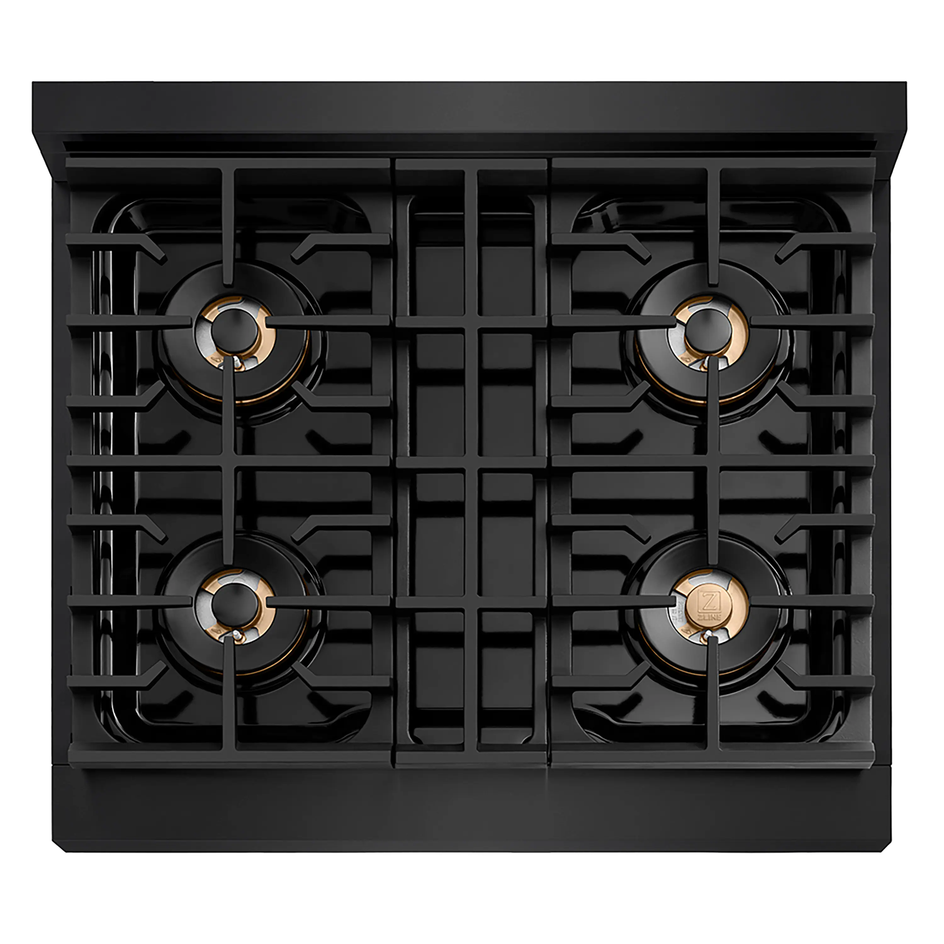 Angle. ZLINE - ZLINE Autograph 30 in. Black Steel Paramount Gas Cooktop with 4 DuoPro Burners and Bronze Accents (PSRTBZ-30-CB) - Black Stainless Steel.