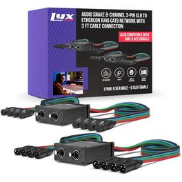 Lyxpro - 8-Channel XLR to RJ45 Ethercon Audio Snake Pair 3ft Cable for Stage Sound & Lighting - Black