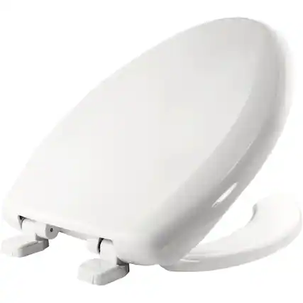 Front. BEMIS - Bemis Elongated Plastic Open Front With Cover Toilet Seat in White with Top-Tite Hinge - White.