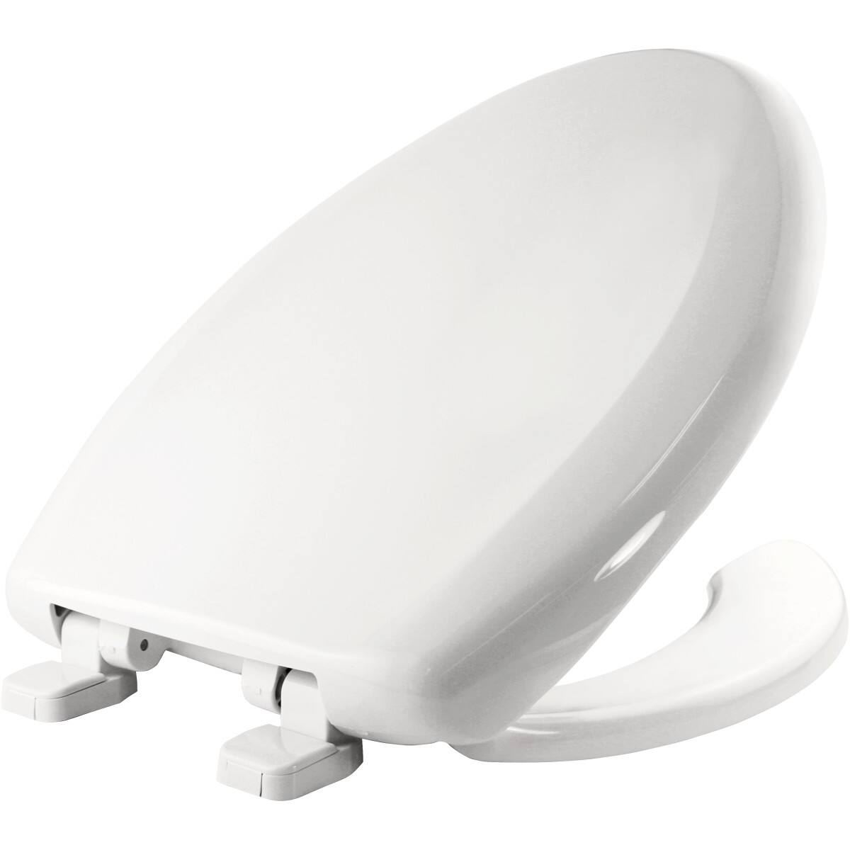 Front. BEMIS - Bemis Elongated Plastic Open Front With Cover Toilet Seat in White with Top-Tite Hinge - White.