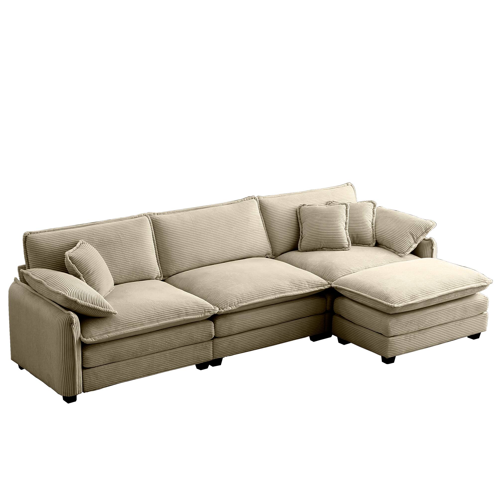 Alt View 1. LOVMOR - 3 Seater Corduroy Sectional Couch L Shaped Storage Ottoman Easy Assembly Memory Foam For Bedroom Club Soft Den - Tan.