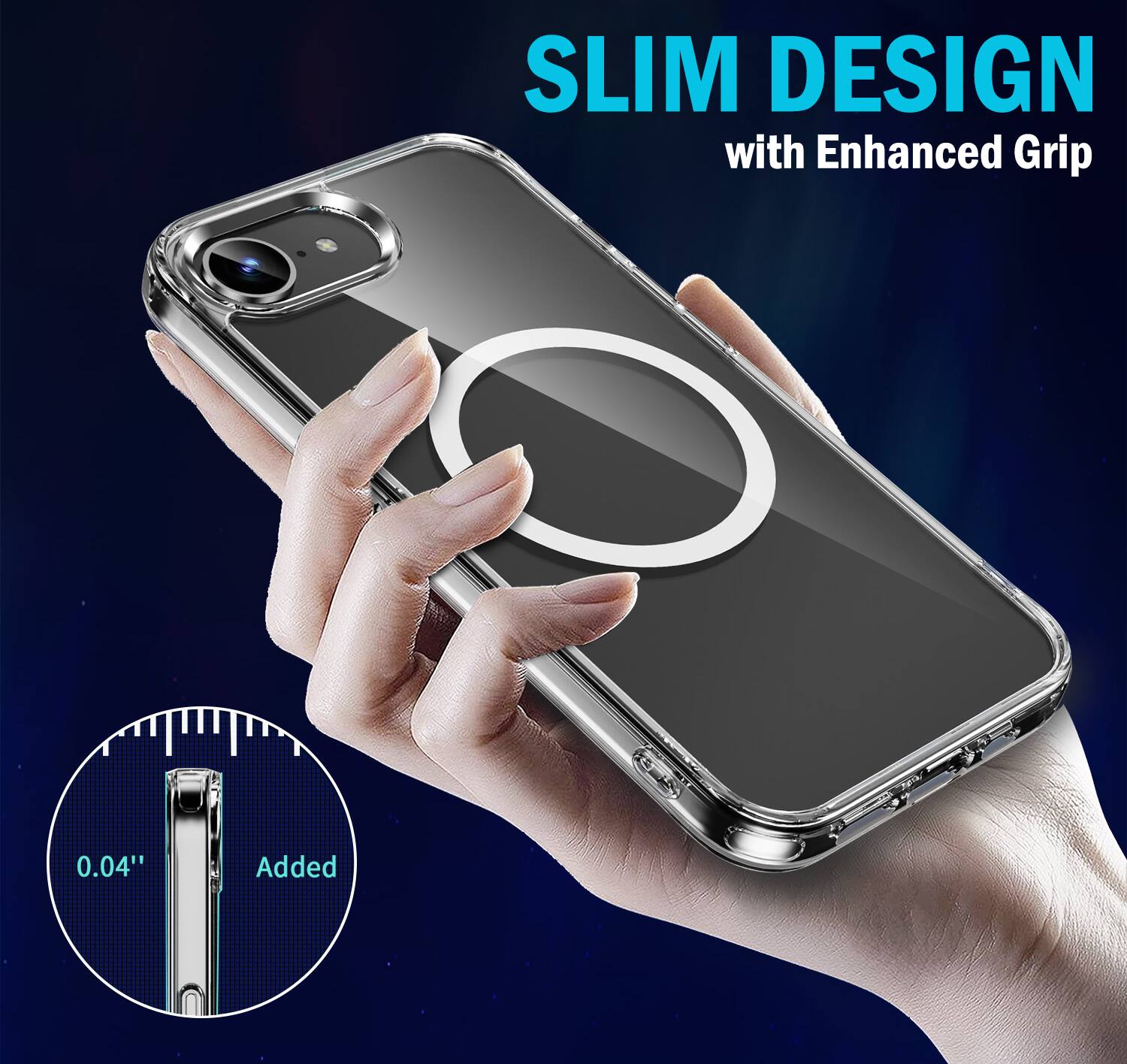 SLIM DESIGN with Enhanced Grip  
0.04" Added