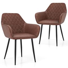 Gymax - Leisure Dining Chair Set of 2 Upholstered Accent Chairs w/ Curved Backrest - Brown
