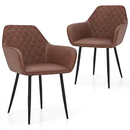 Front. Gymax - Gymax Leisure Dining Chair Set of 2 Upholstered Accent Chairs w/ Curved Backrest Brown - Brown.