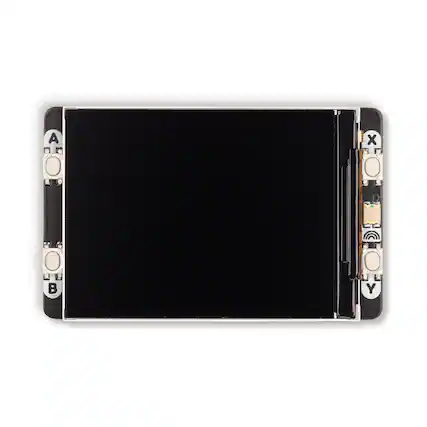 Front. Pimoroni - Pimoroni PIM580 Pico Display Pack 2.0 by Pimoroni LCD display for Raspberry Pi Pico, with four buttons, an RGB LED.