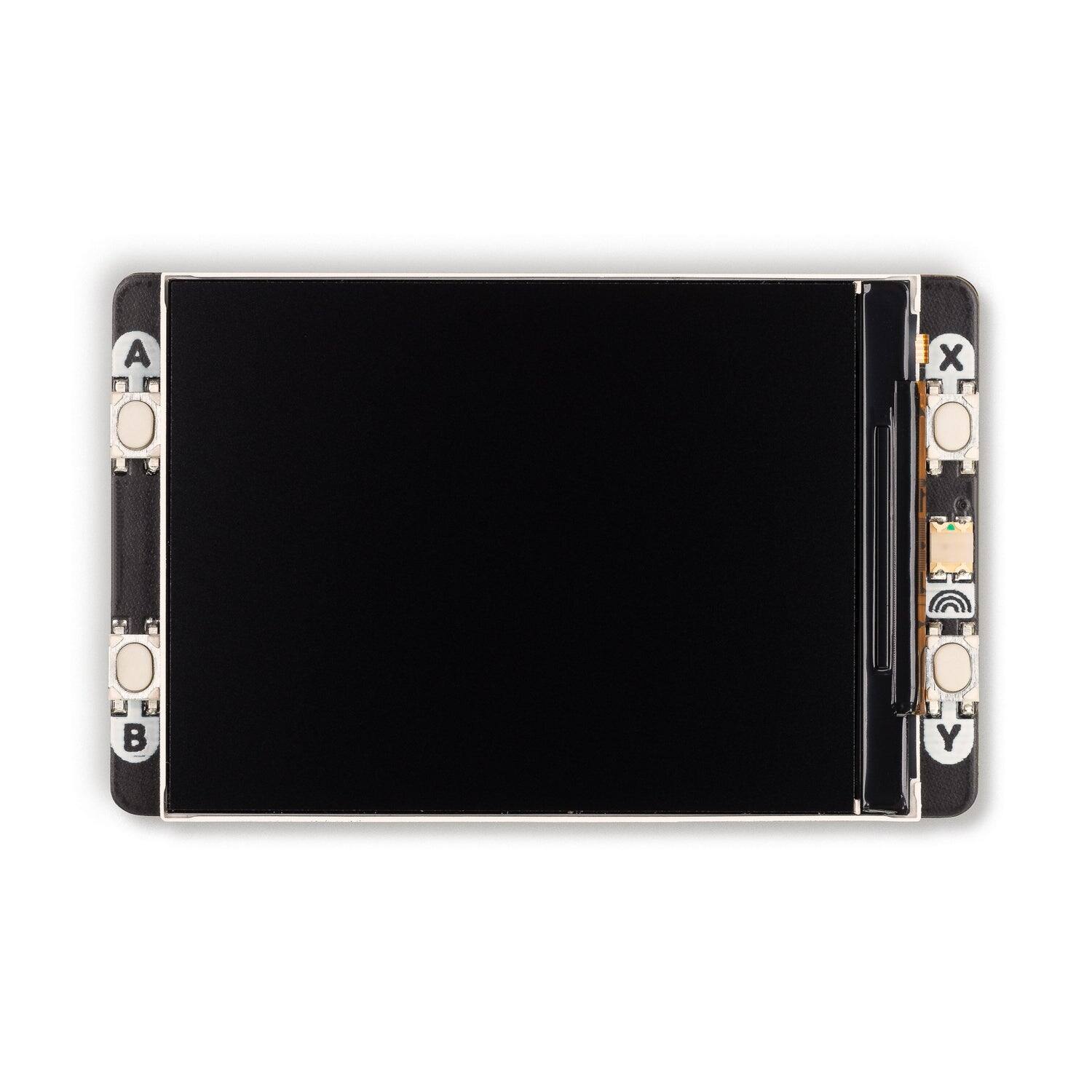 Front. Pimoroni - Pimoroni PIM580 Pico Display Pack 2.0 by Pimoroni LCD display for Raspberry Pi Pico, with four buttons, an RGB LED.