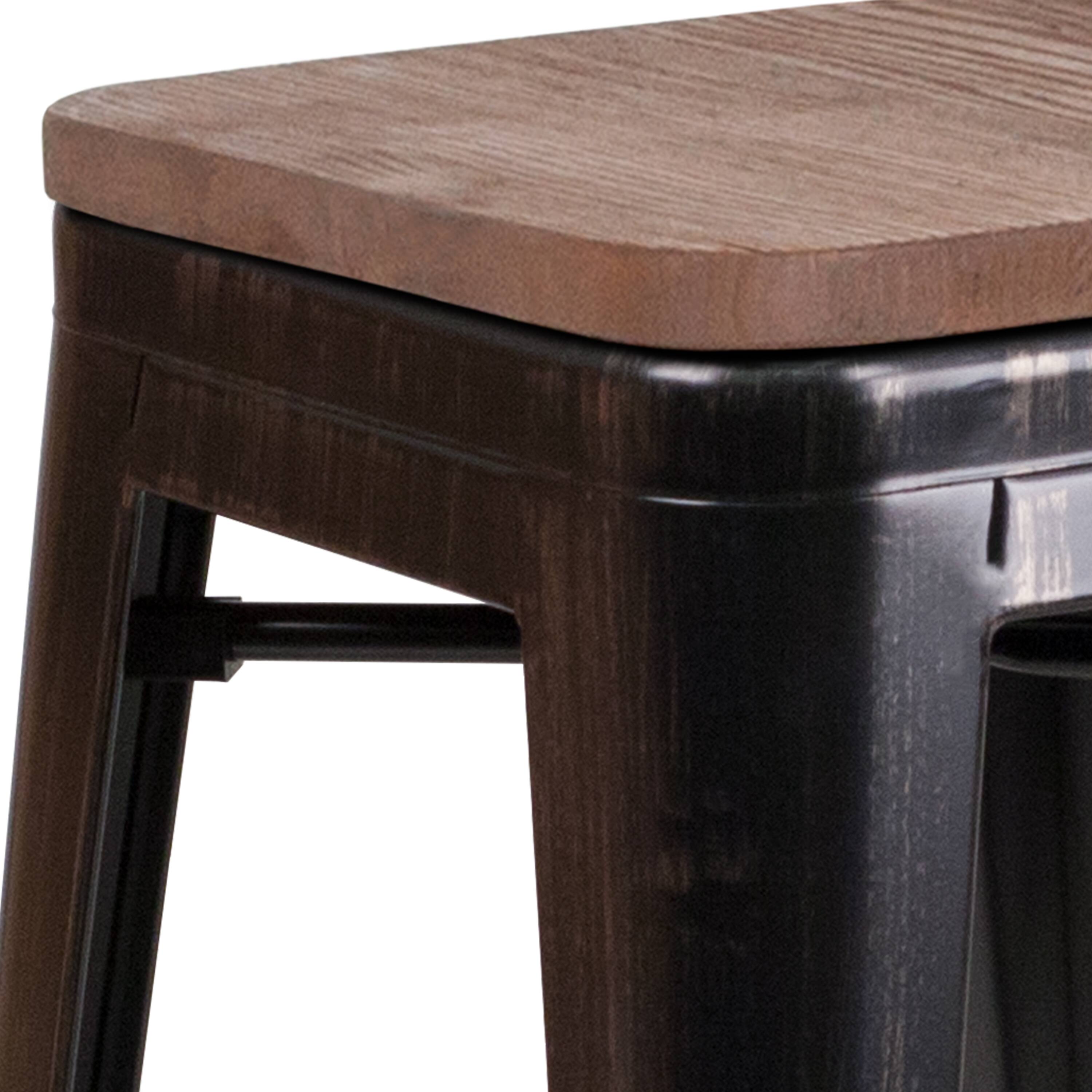 Alt View 10. Emma + Oliver - 30"H Backless Metal Barstool with Wood Seat - Black-Antique Gold.