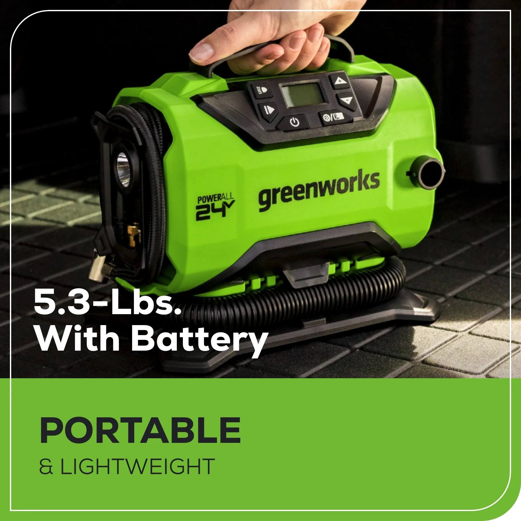LME 3 2 24 POWERALL greenworks 5.3-Lbs. With Battery PORTABLE & LIGHTWEIGHT