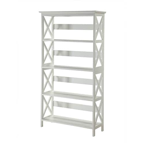 SlickBlue - Sleek Glossy 5-Shelf Bookcase for Home Organization - White