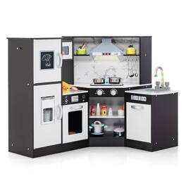 Gymax - Kids Corner Kitchen Playset Wooden Pretend Play Toy with Microwave - Coffee