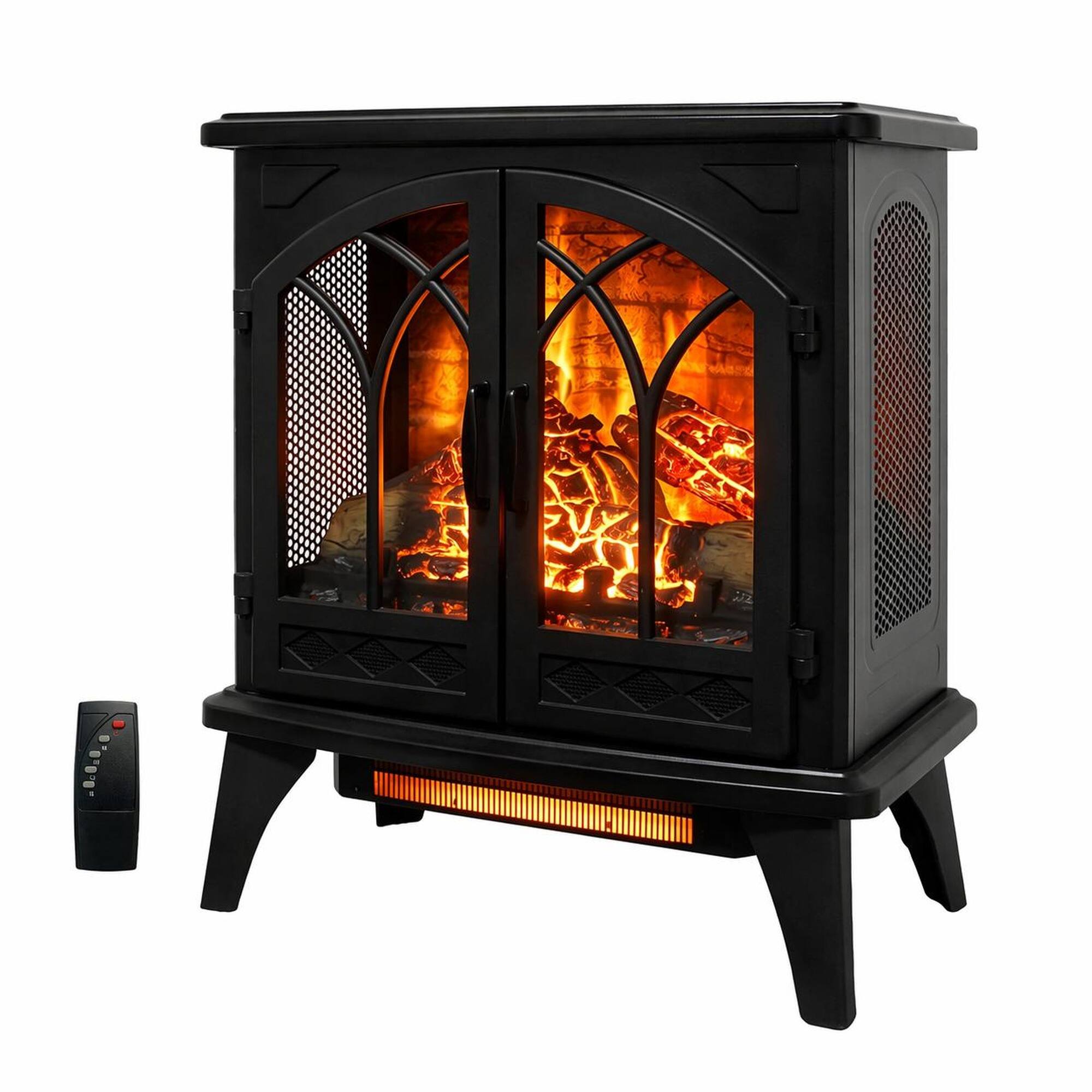 Front. RYHNUYNE - 24 Inch 3D Flame Electric Infrared Quartz Fireplace Stove with Remote Control for Living Room Bedroom Home Office - Antique Black.