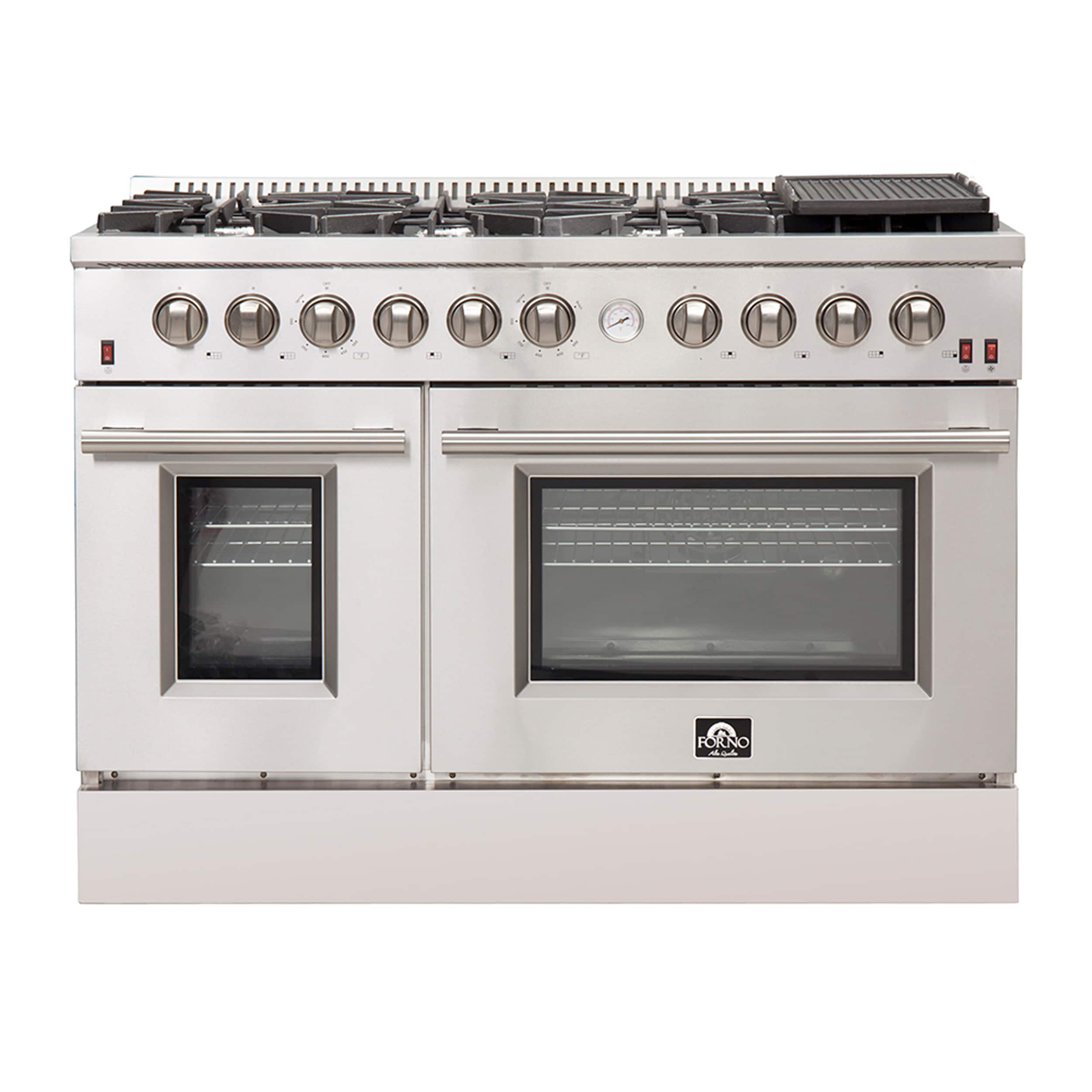 Front. Forno Appliances - Professional 6.58 Cu. Ft. Freestanding Double Oven Gas Range with Steam Clean and Air Fry Functions - Stainless Steel.