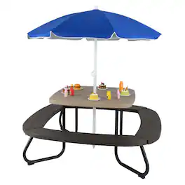Costway - Kids Picnic Table Outdoor Activity Table with Adjustable & Collapsible Umbrella - Brown