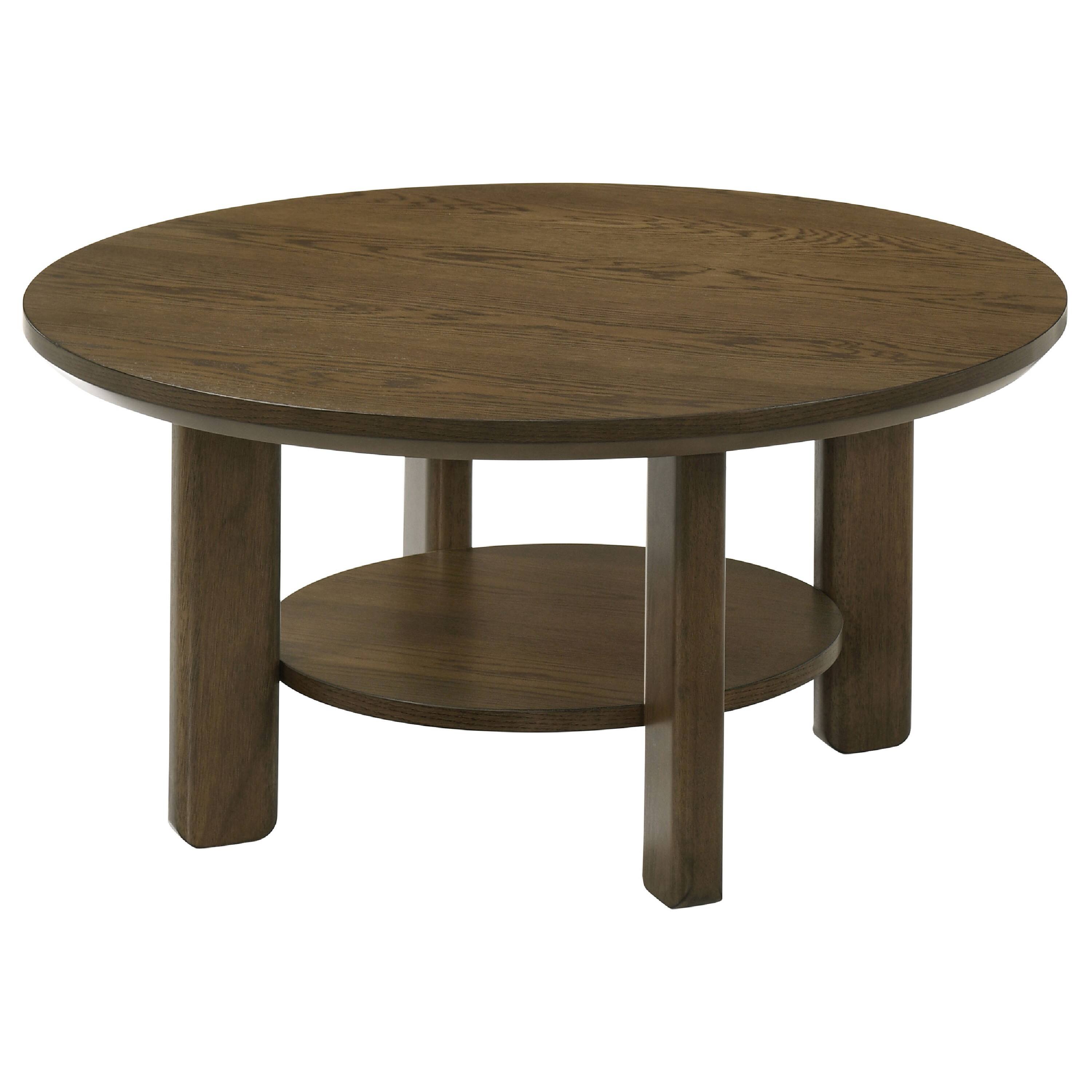Left. Manhattan Lane - Clera Round Side End Table with Open Shelf, Wood 36 Inch - Brown.