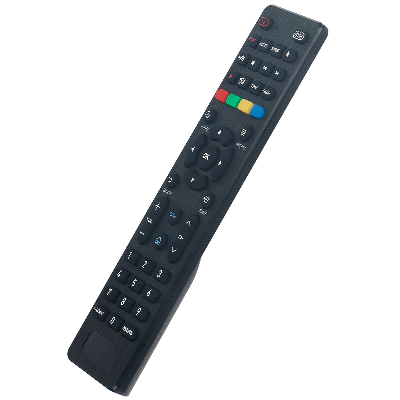 TV STB ME PUARS Mi - H4 VOG/ LIVE FAV GROUP INFO OK MENU 5 BACK + EPG VOL ^ - CH V 1 2 4 3 5 7 6 8 FE 9 0 REGULATION EXIT