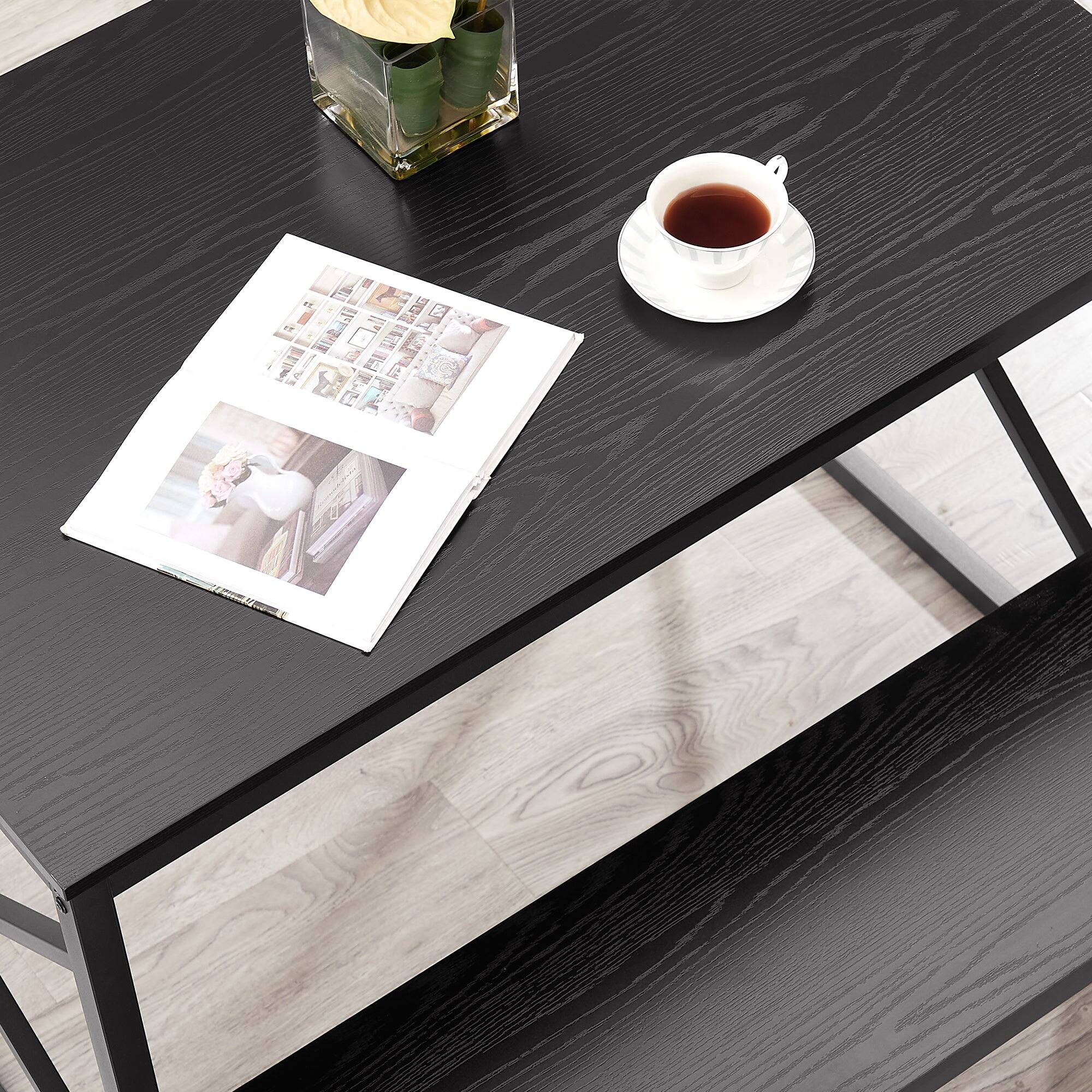 Back. Vecelo - Dining Set: 55" Table & 2 Benches - Space Saving Design, Easy Assembly, Metal Frame, 4-Person Family Dining - Black.