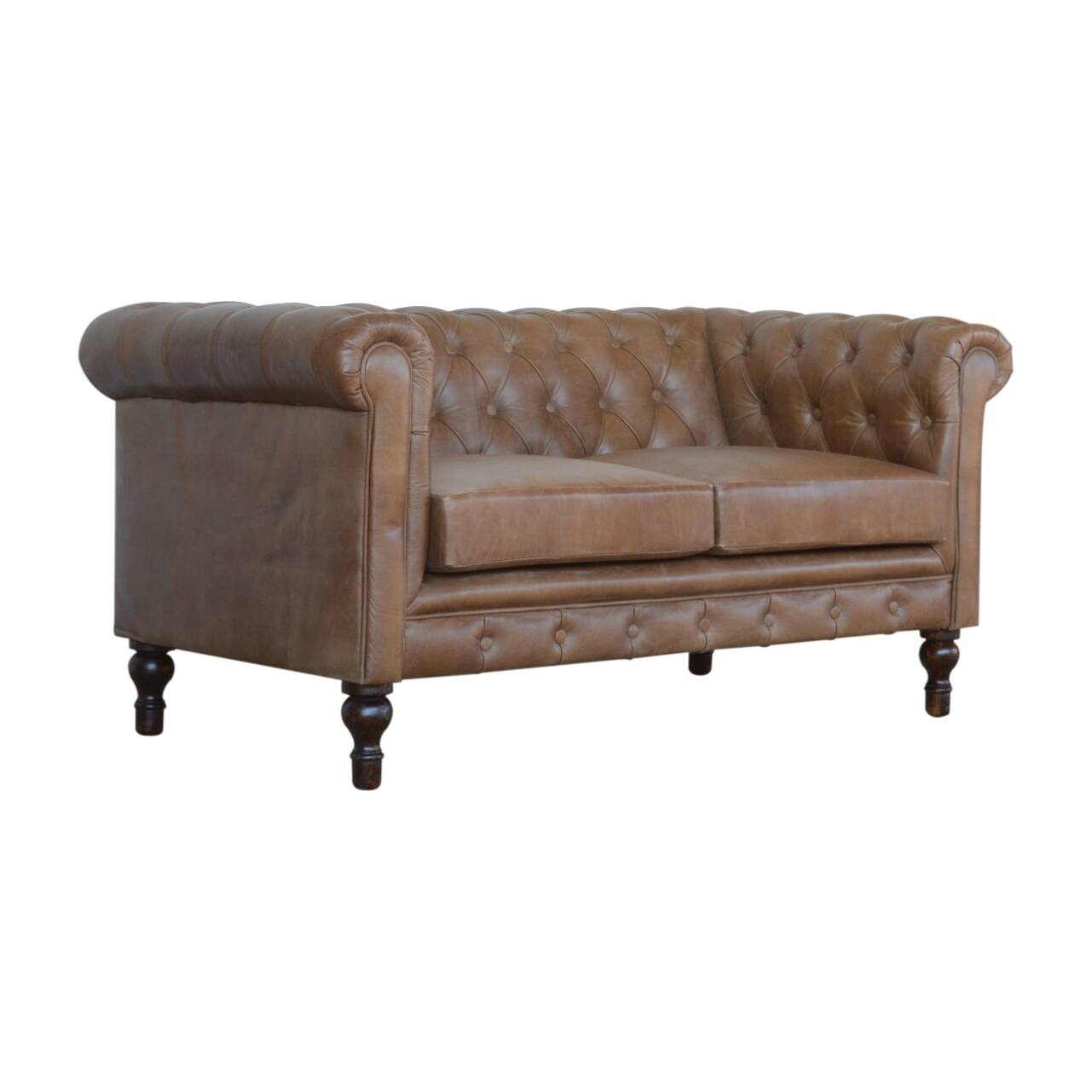 Left. Artisan Furniture - Artisan Furniture Solid Wood Buffalo Leather Chesterfield, Brown Color - Brown.