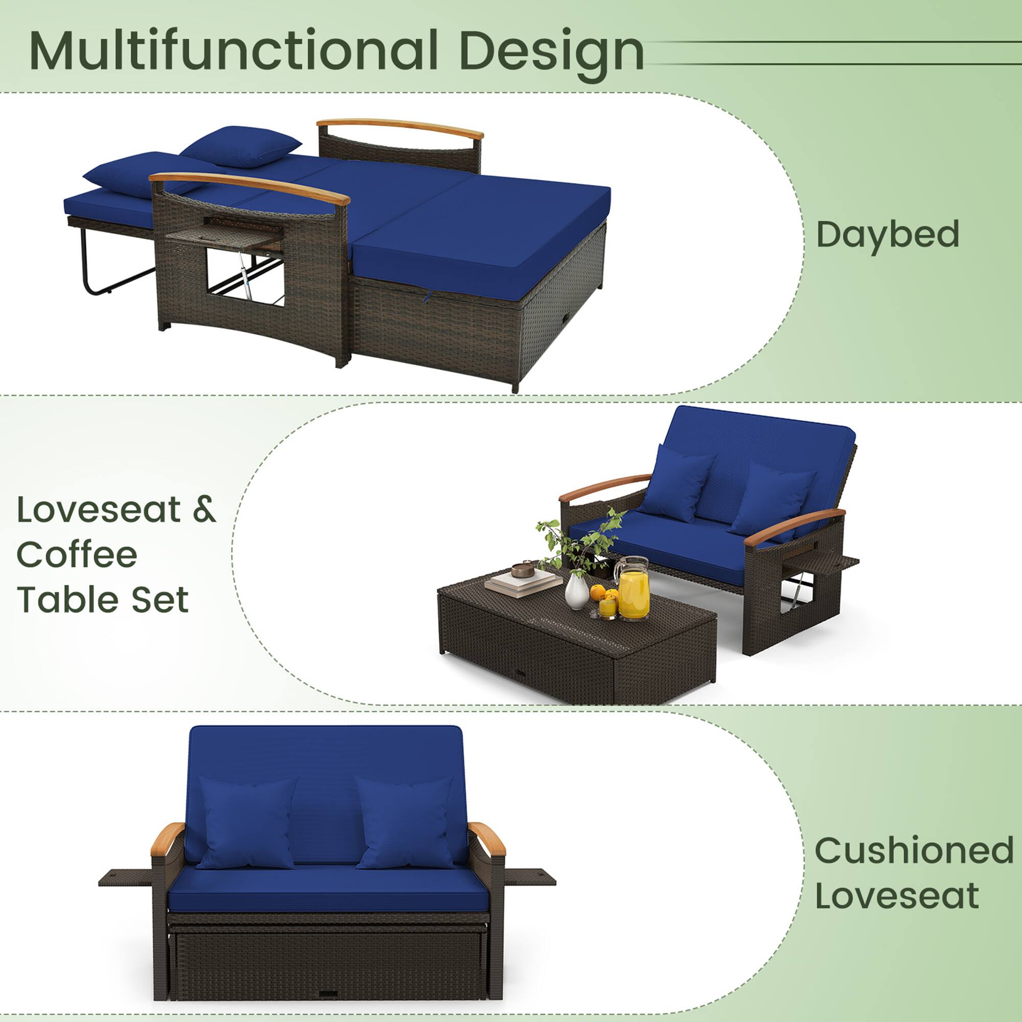Multifunctional Design
Daybed
Loveseat & Coffee Table Set
Cushioned Loveseat