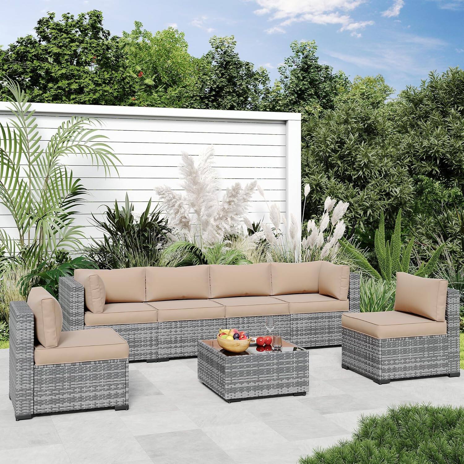 Alt View 1. Chateau Abodes - 14-Piece Outdoor Sectional Cushion Set, Waterproof Replacement Cushions with Liner & Cover - Khaki.