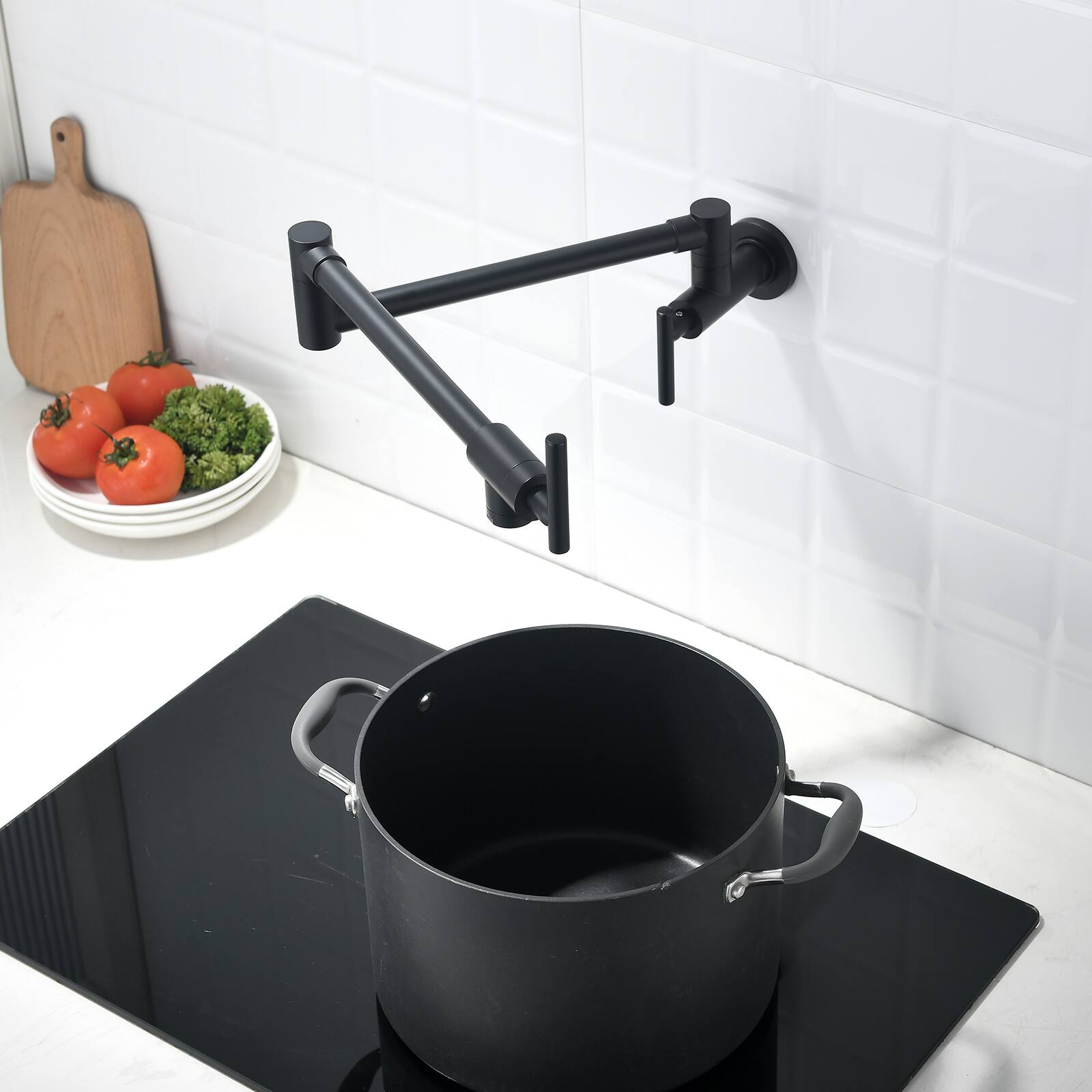 Alt View 1. Siljoy - Brass Pot Filler Wall Mount Commercial Faucet Kitchen Coffee Machine Folding Faucet with Stretchable Joint Swing Arms - Black.