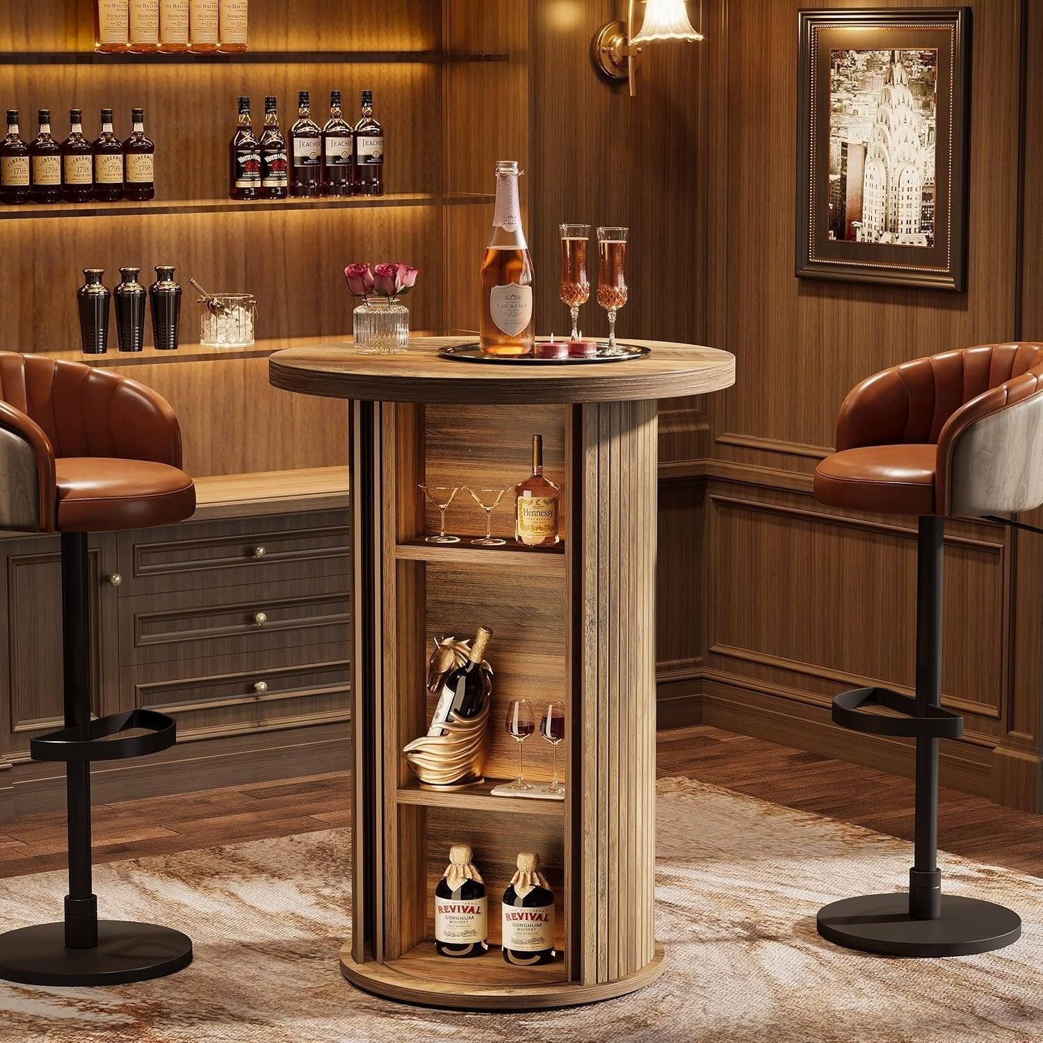 Tribesigns Bar Table with Engineered Wood Construction, Storage Shelves ...