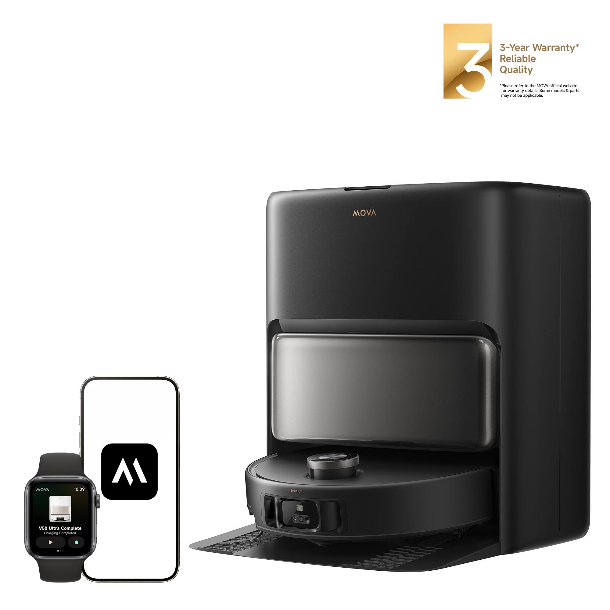 MOVA - P50 Pro Ultra Robot Vacuum Cleaner Removable&Liftable Mop,Anti-Tangle,Self Dry&Clean,19bar Suction,Auto Empty&Refill - Black