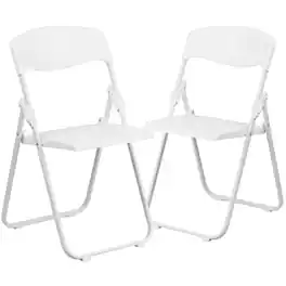 Flash Furniture - 2 Pack HERCULES Series 500 lb. Capacity Heavy Duty Plastic Folding Chair with Built-in Ganging Brackets - White