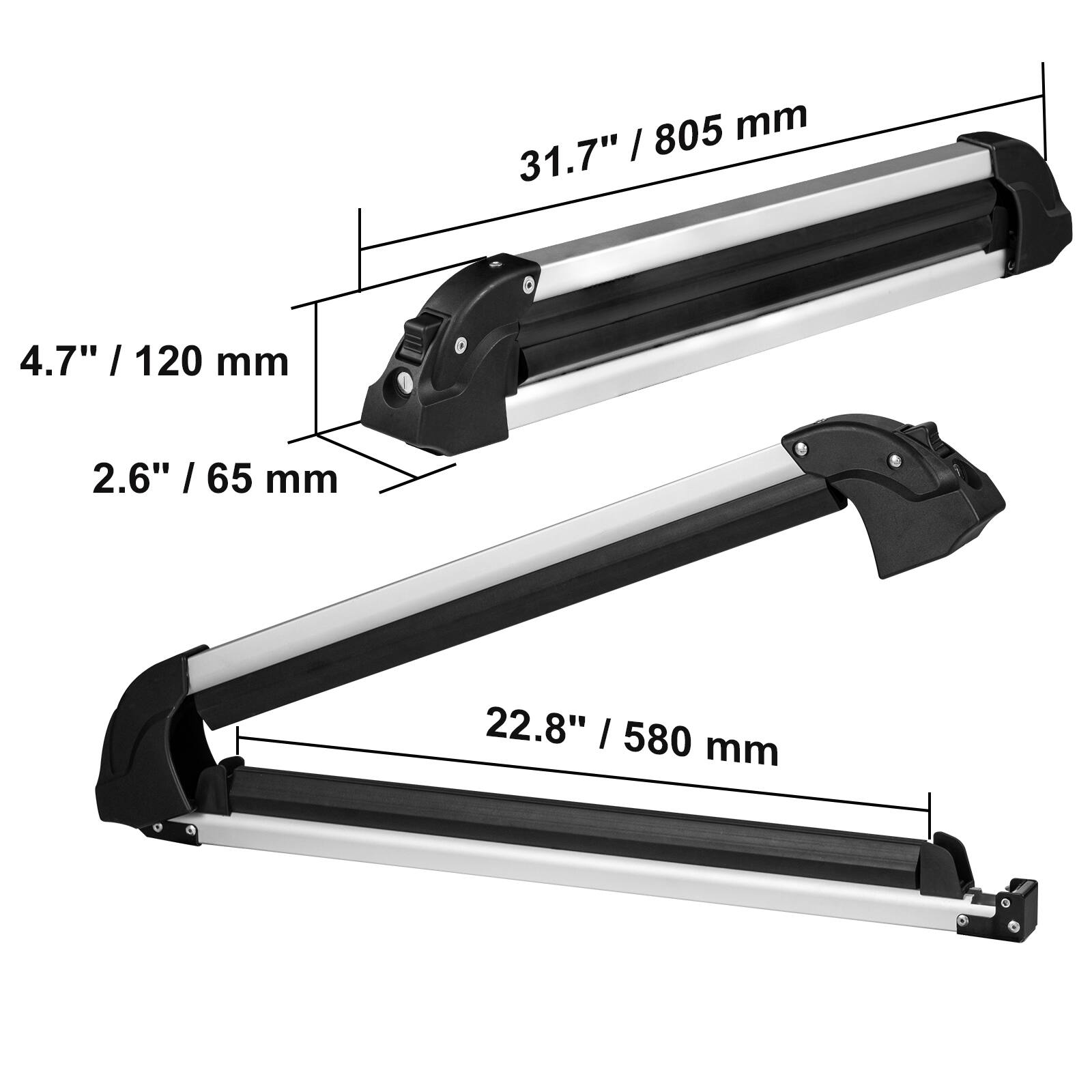 31.7" / 805 mm  
4.7" / 120 mm  
2.6" / 65 mm  
22.8" / 580 mm