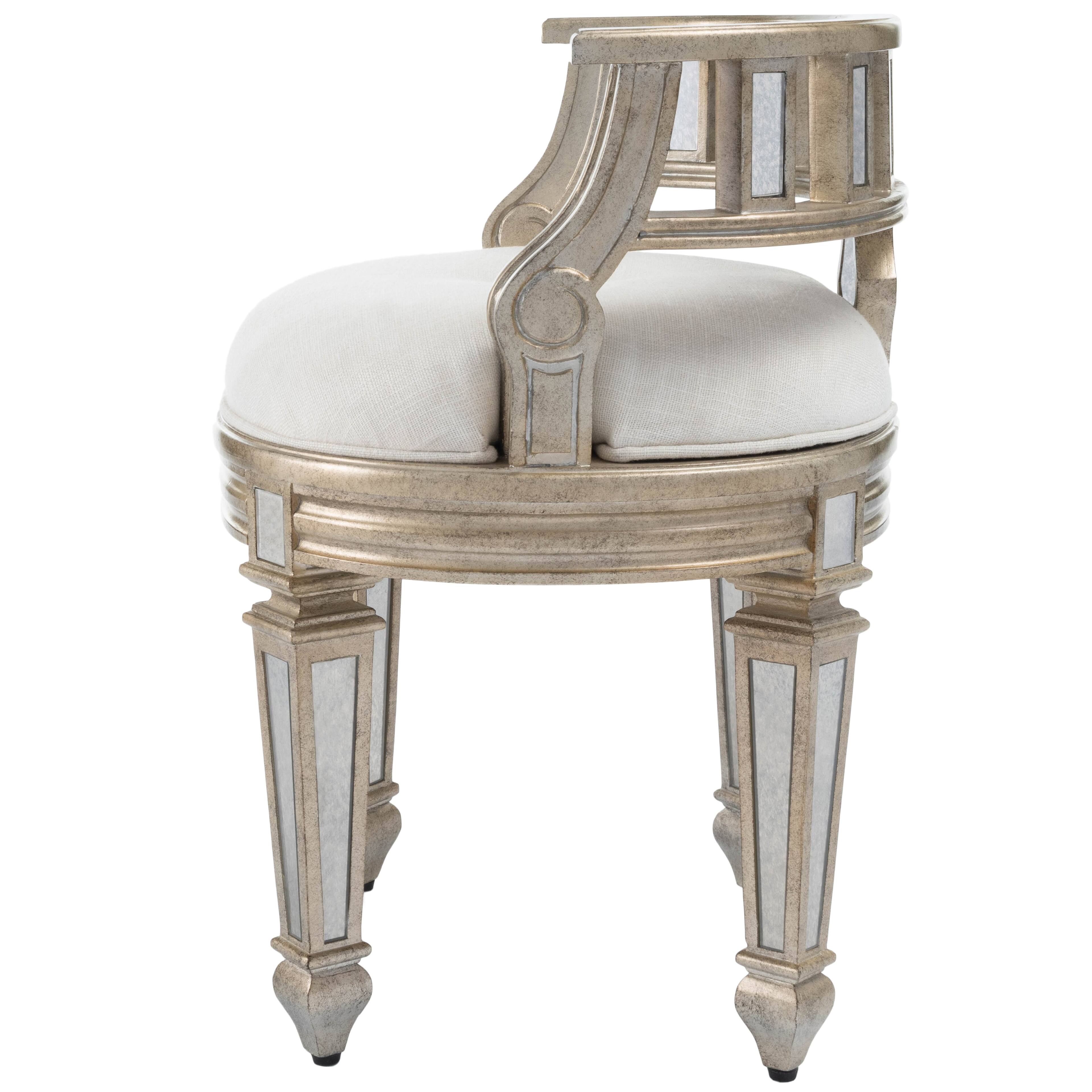 Alt View 4. Butler Specialty - Rebecca 21 in. W Oval Wood and Antique Mirror Upholserted Vanity Stool - Silver.