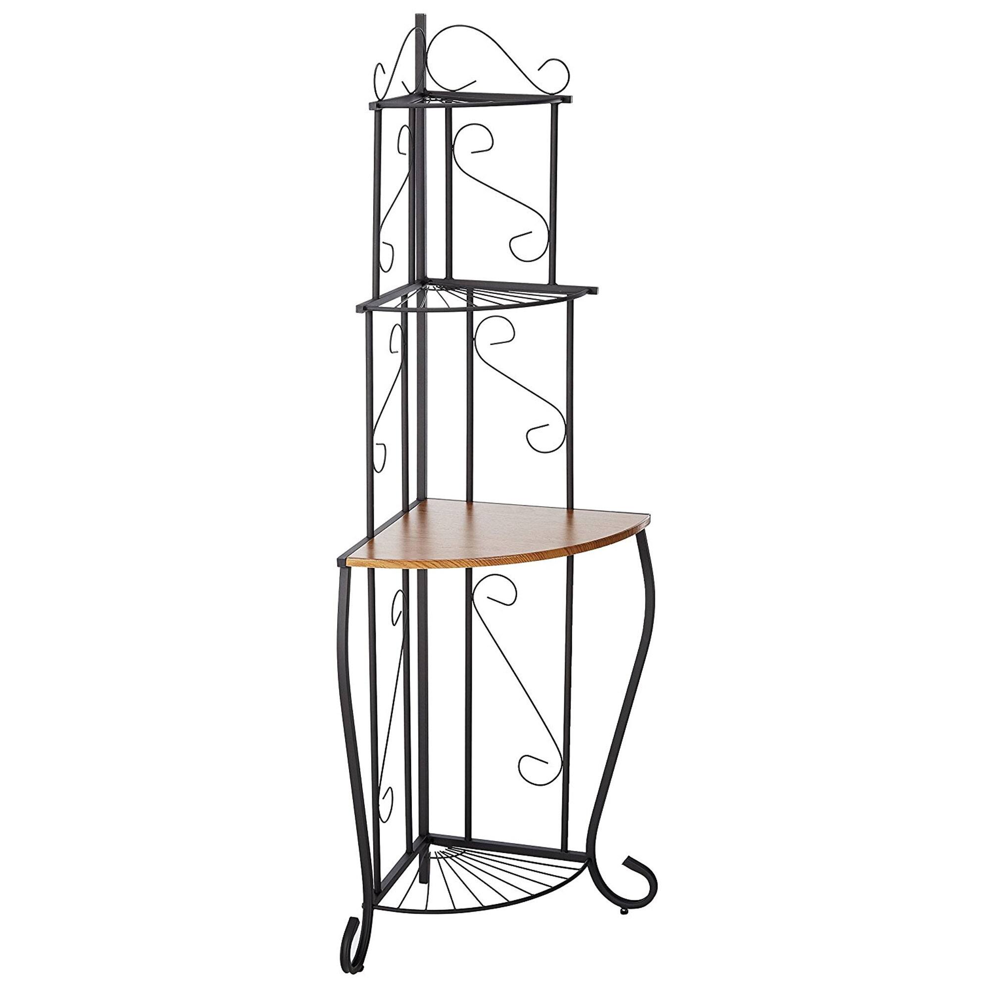 Alt View 1. Kings Brand Furniture - Kings Brand Furniture Black / Walnut Kitchen Storage Corner Bakers Rack - Black.