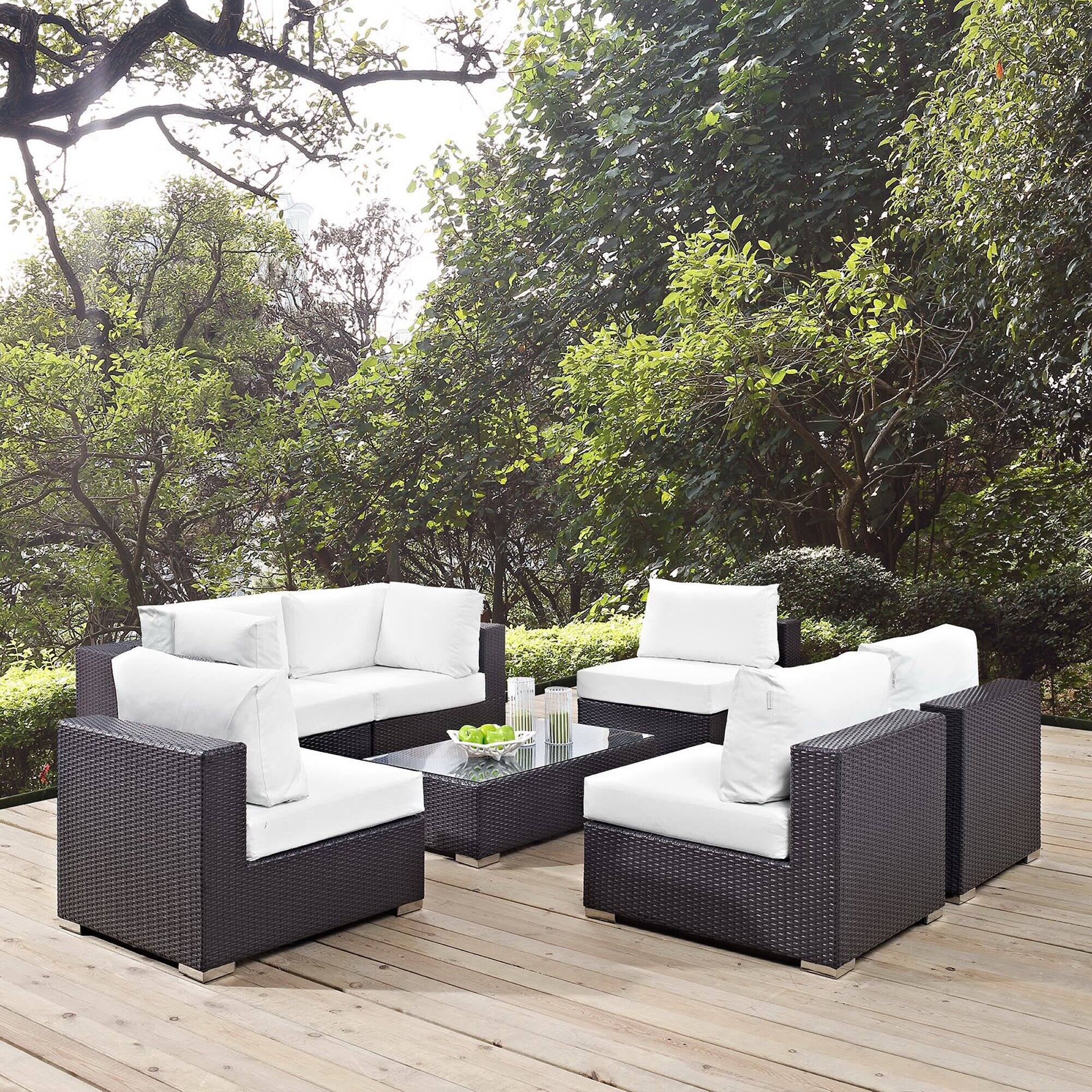 Alt View 5. Modway - Convene 7-Piece Outdoor Patio Sectional Set - Powder-Coated Aluminum Frame, Cushioned Seats, No Assembly Required - Espresso White.