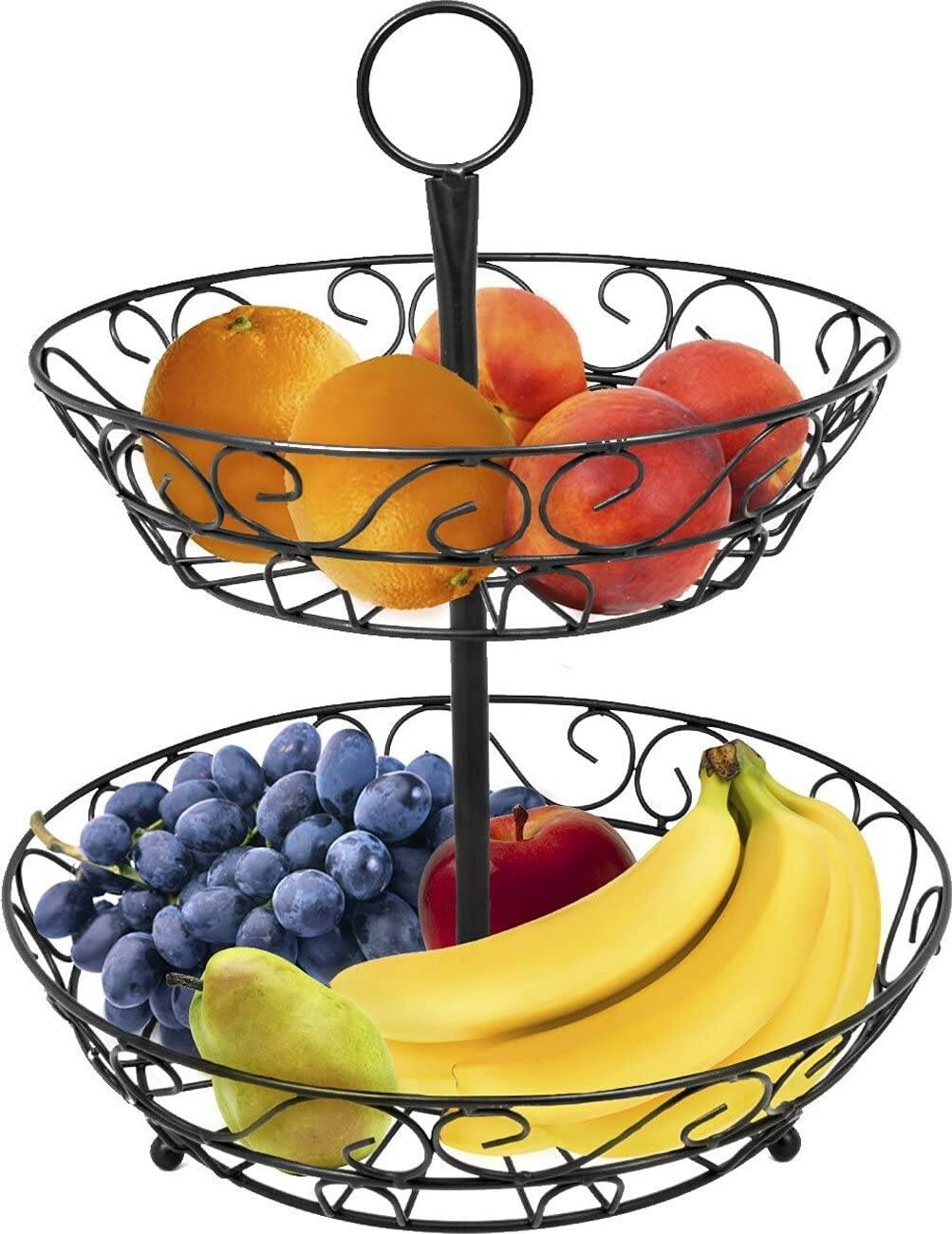 Alt View 2. Sorbus - Sorbus Fruit Basket for Kitchen - 2-Tier Countertop Fruit Holder & Decorative Bowl Stand - Black.