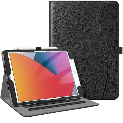 Front. Kitcheniva - Protective Stand Case For iPad 9th 8th 7th Generation 10.2 Inch With Pocket Holder Black - Black.